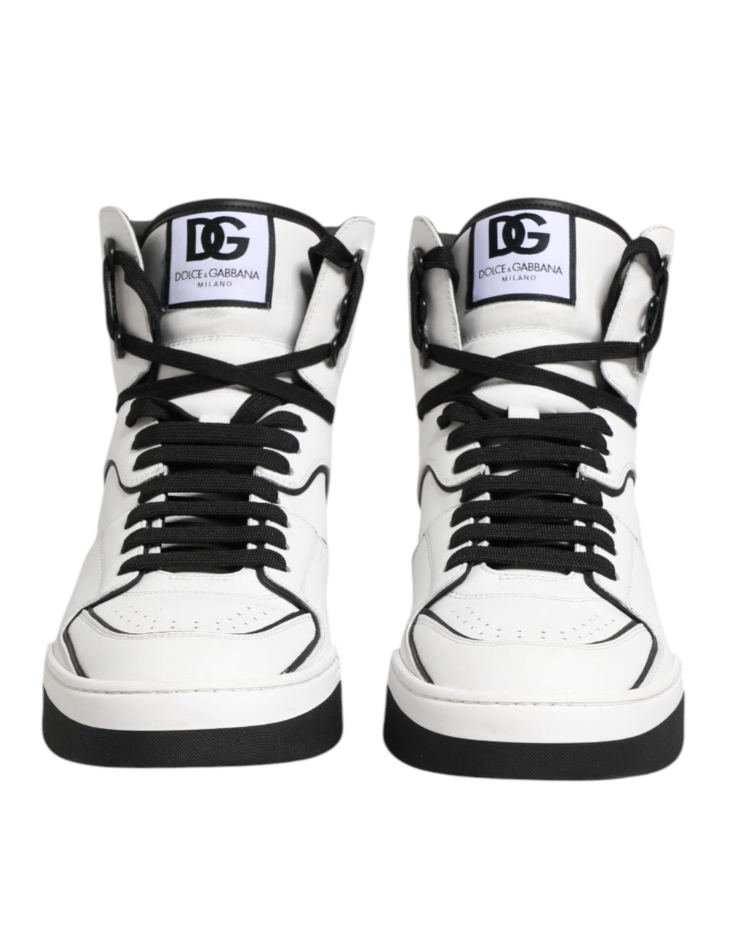 Dolce & Gabbana White Black Leather High Top Sneakers Shoes