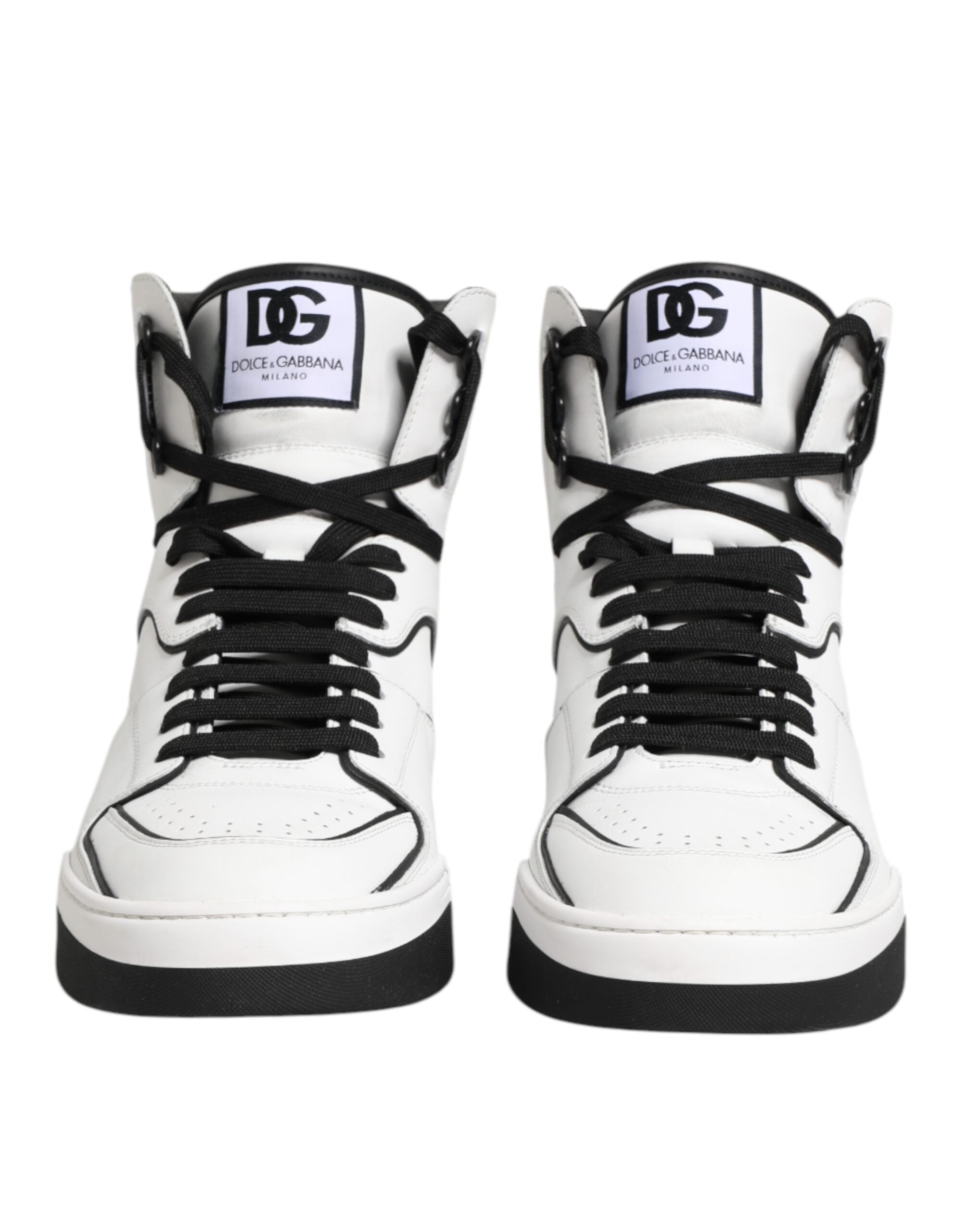 Dolce & Gabbana White Black Leather High Top Sneakers Shoes