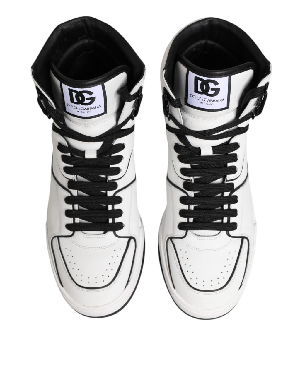Dolce & Gabbana White Black Leather High Top Sneakers Shoes