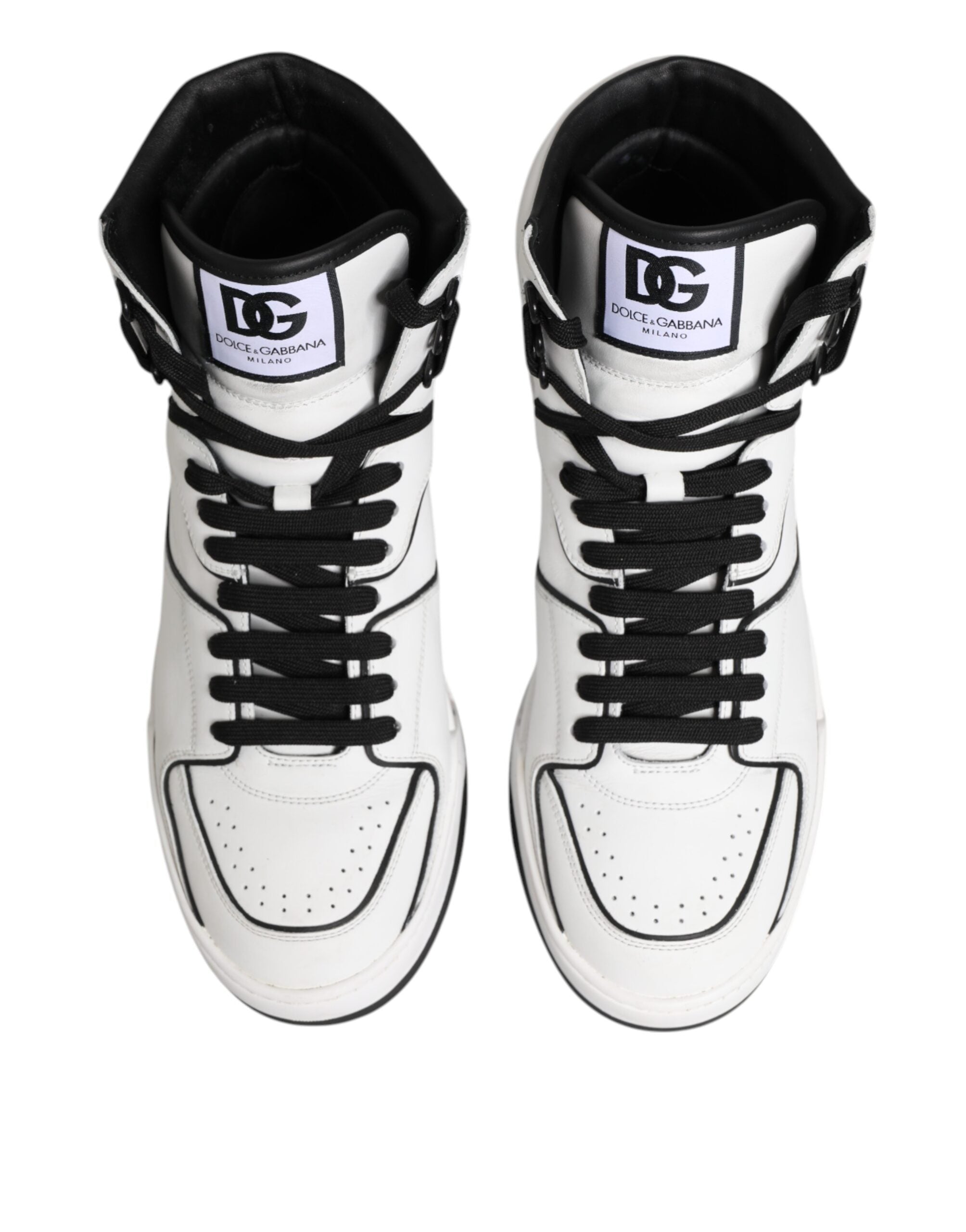 Dolce & Gabbana White Black Leather High Top Sneakers Shoes
