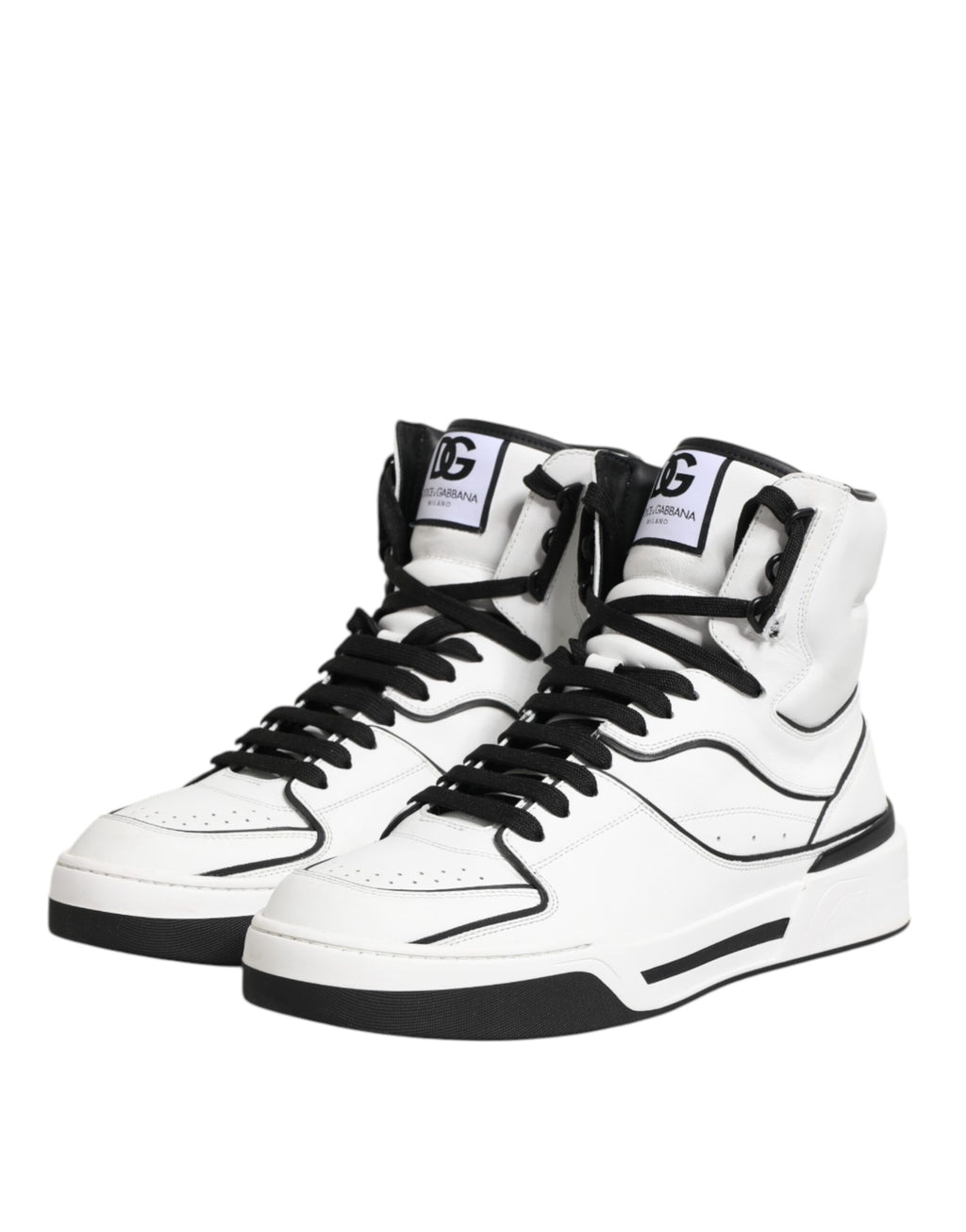 Dolce & Gabbana White Black Leather High Top Sneakers Shoes