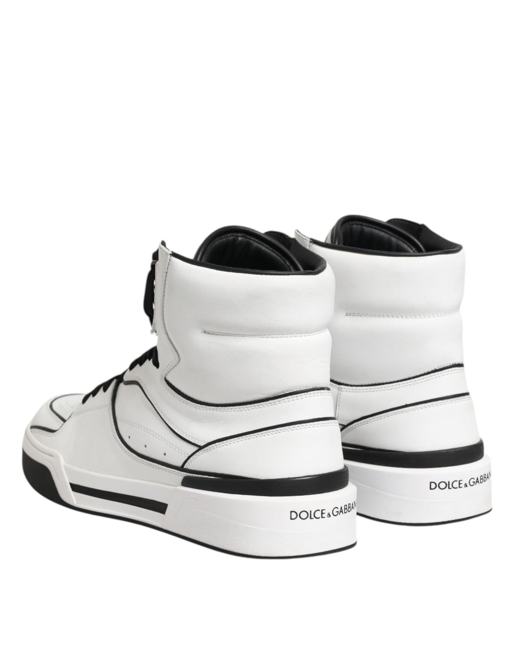 Dolce & Gabbana White Black Leather High Top Sneakers Shoes