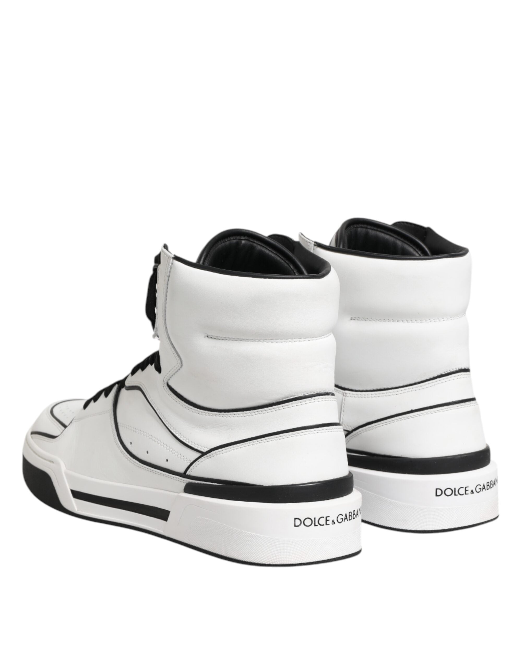 Dolce & Gabbana White Black Leather High Top Sneakers Shoes