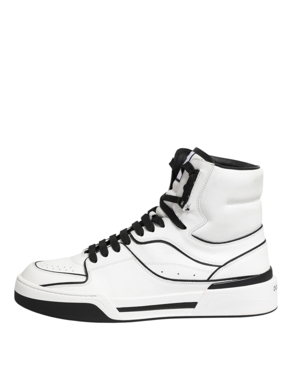 Dolce & Gabbana White Black Leather High Top Sneakers Shoes