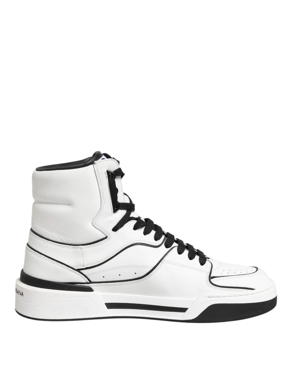 Dolce & Gabbana White Black Leather High Top Sneakers Shoes