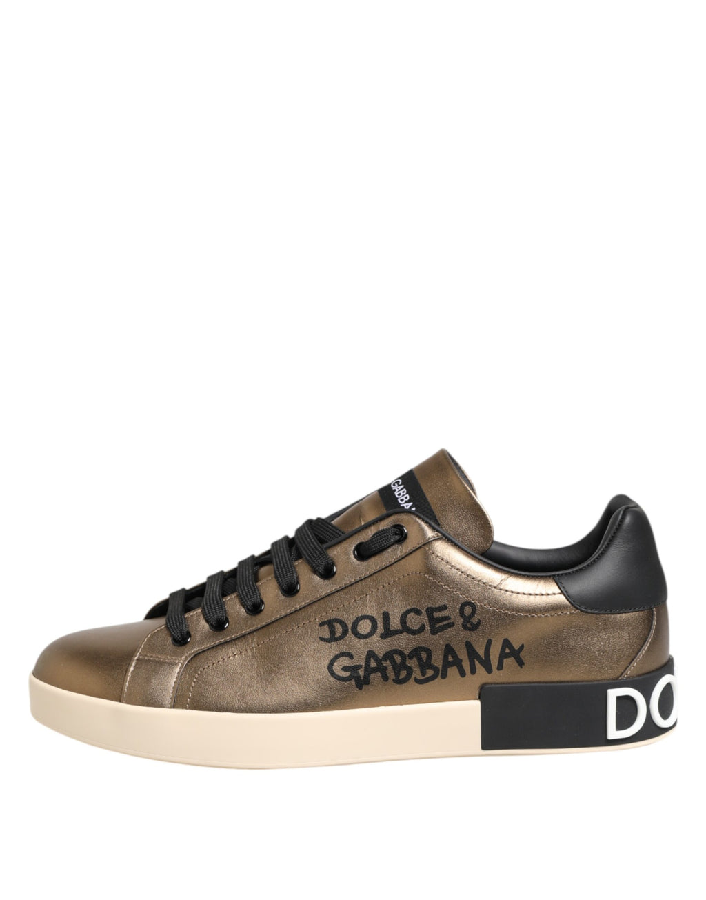 Dolce & Gabbana Gold White Leather Low Top Men Sneakers Shoes