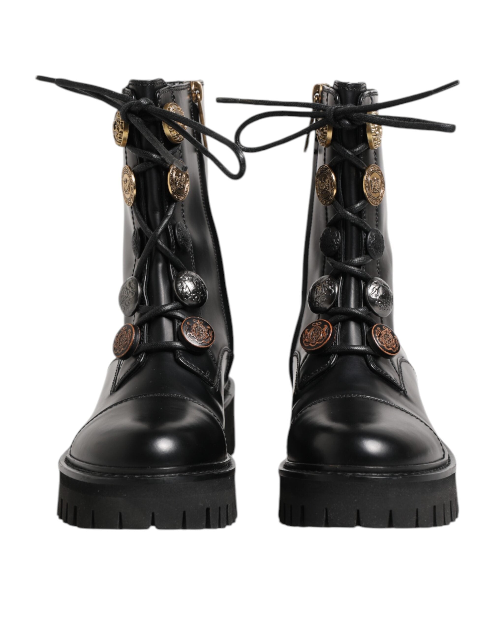 Dolce & Gabbana Black Leather Mid Calf Biker Boots Shoes