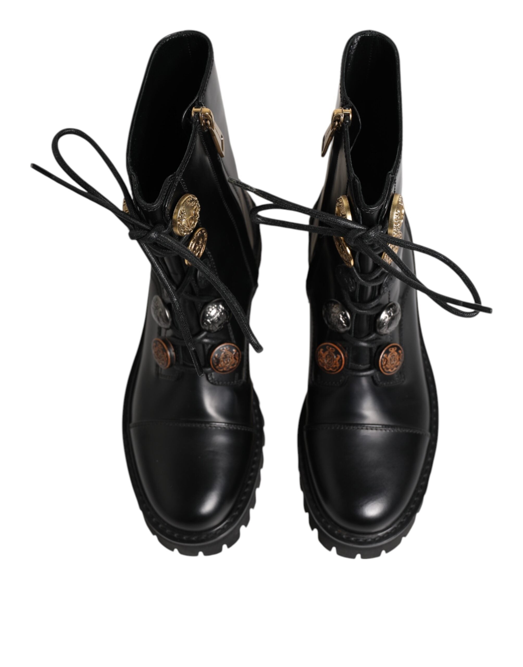 Dolce & Gabbana Black Leather Mid Calf Biker Boots Shoes
