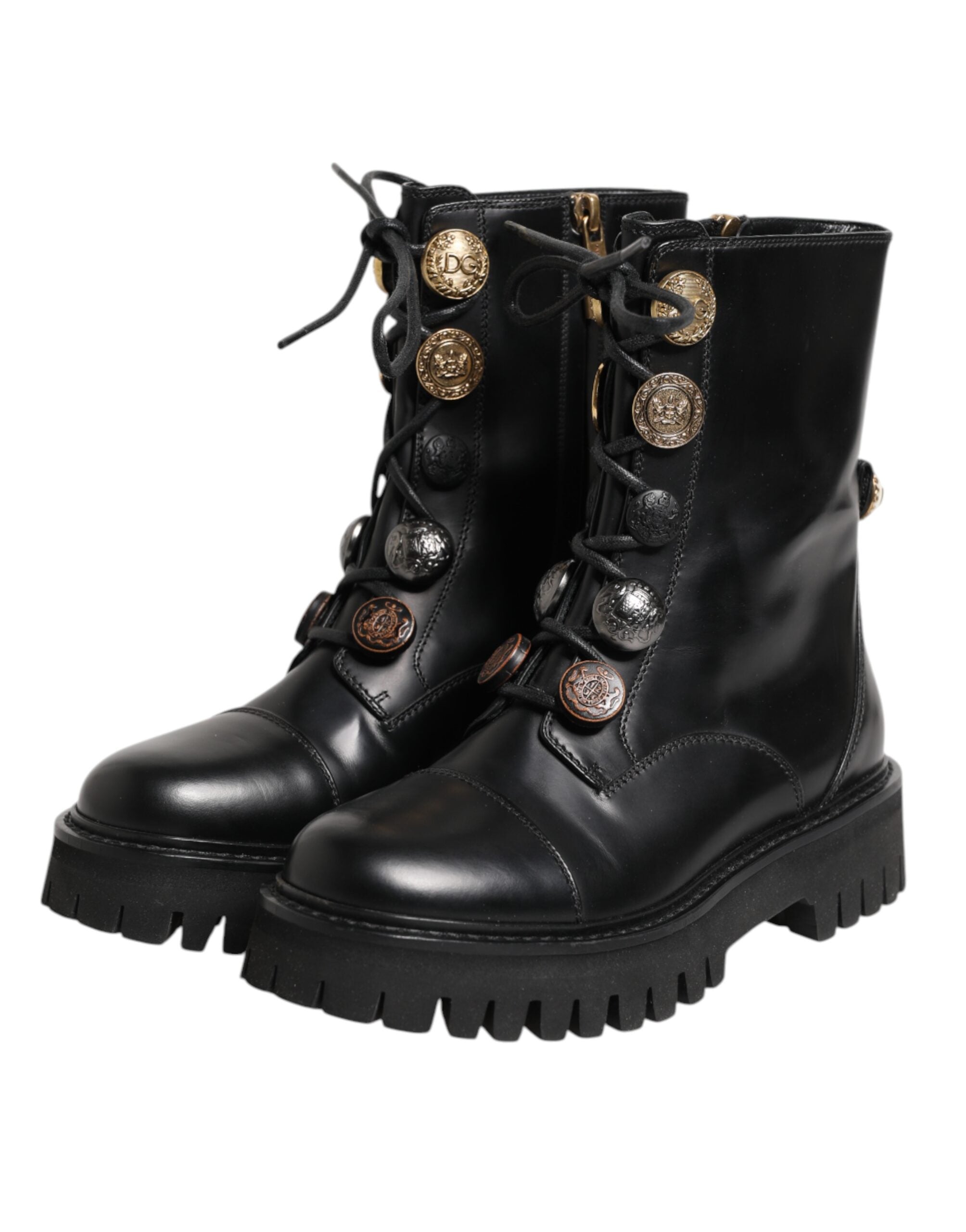 Dolce & Gabbana Black Leather Mid Calf Biker Boots Shoes