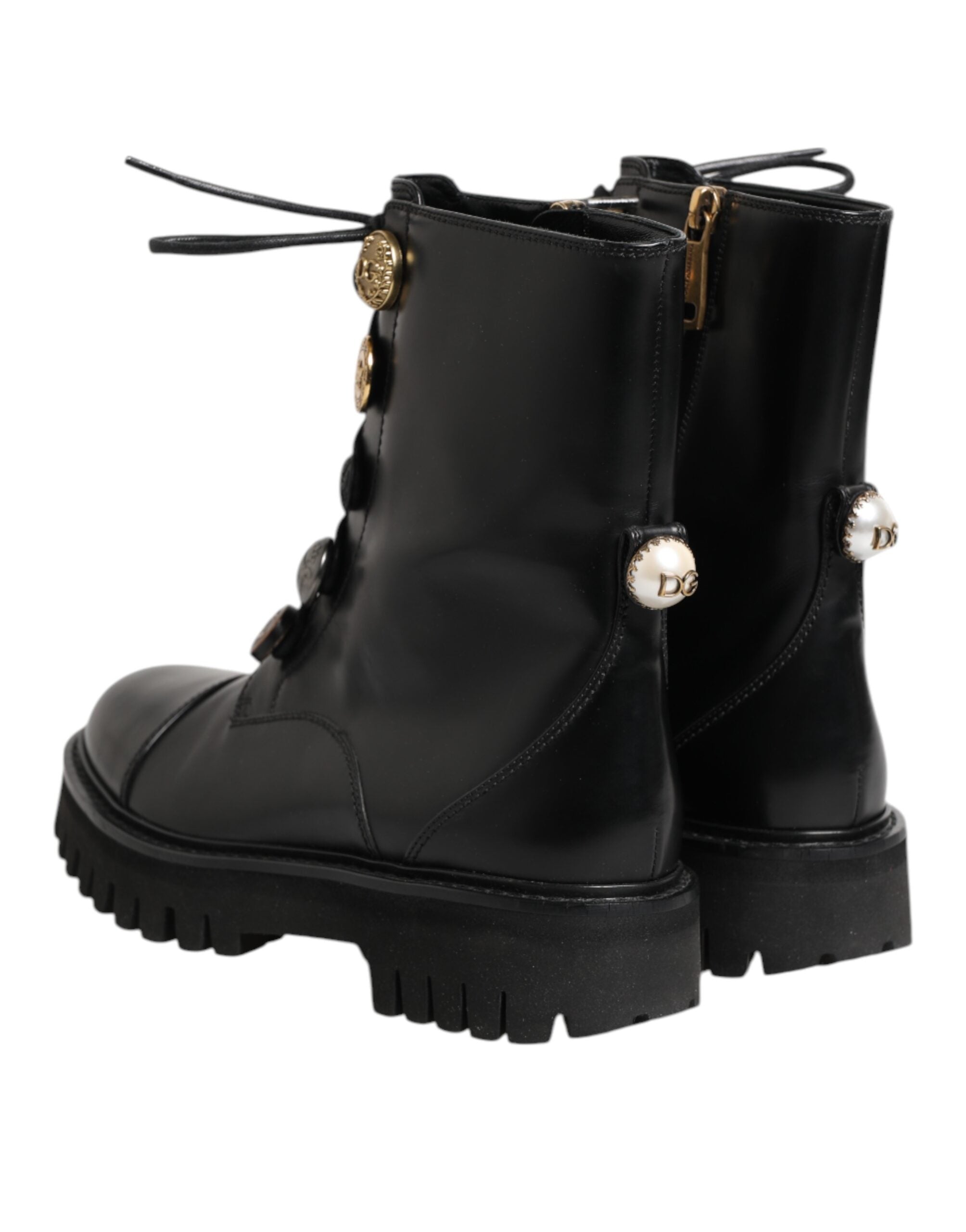 Dolce & Gabbana Black Leather Mid Calf Biker Boots Shoes