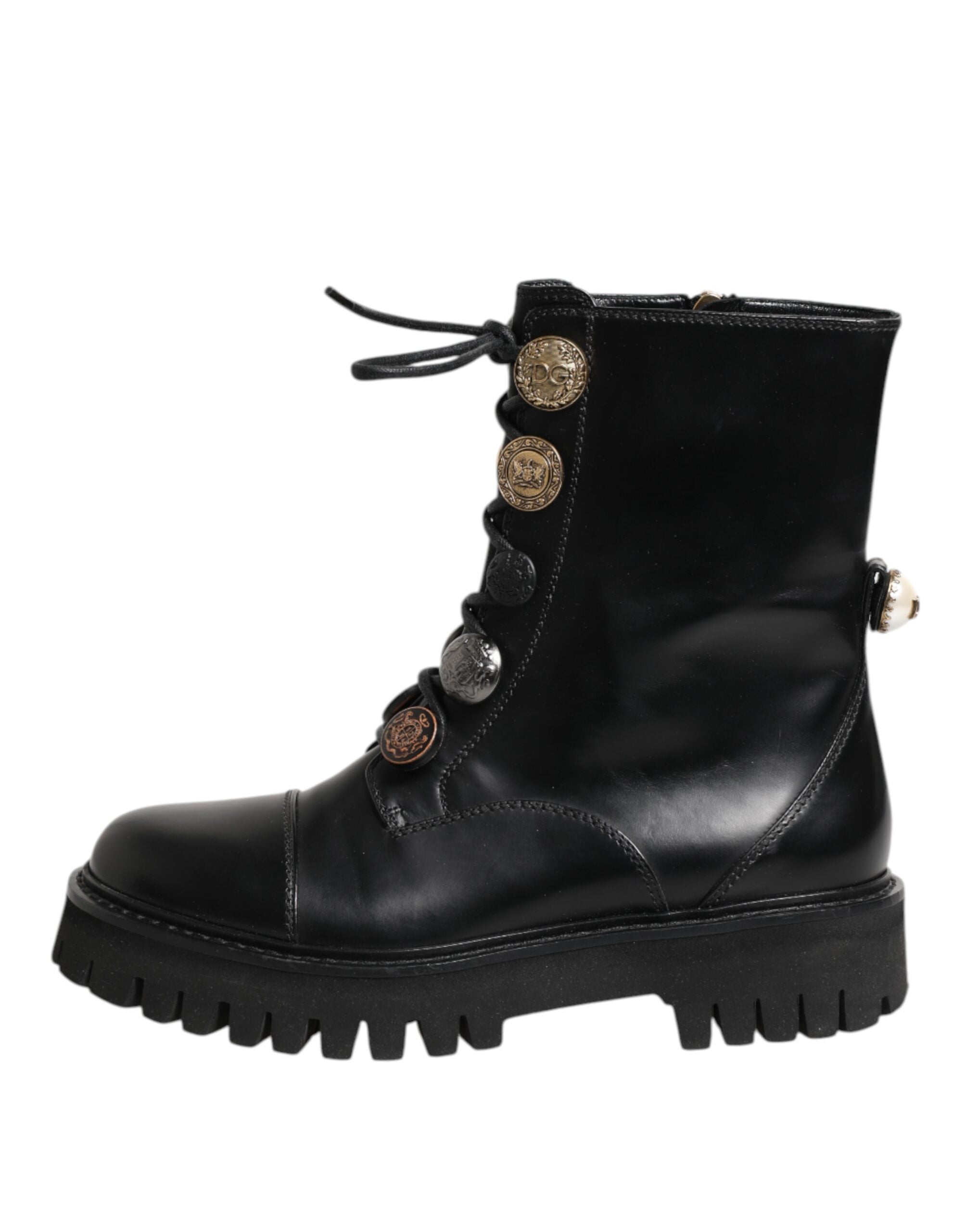 Dolce & Gabbana Black Leather Mid Calf Biker Boots Shoes