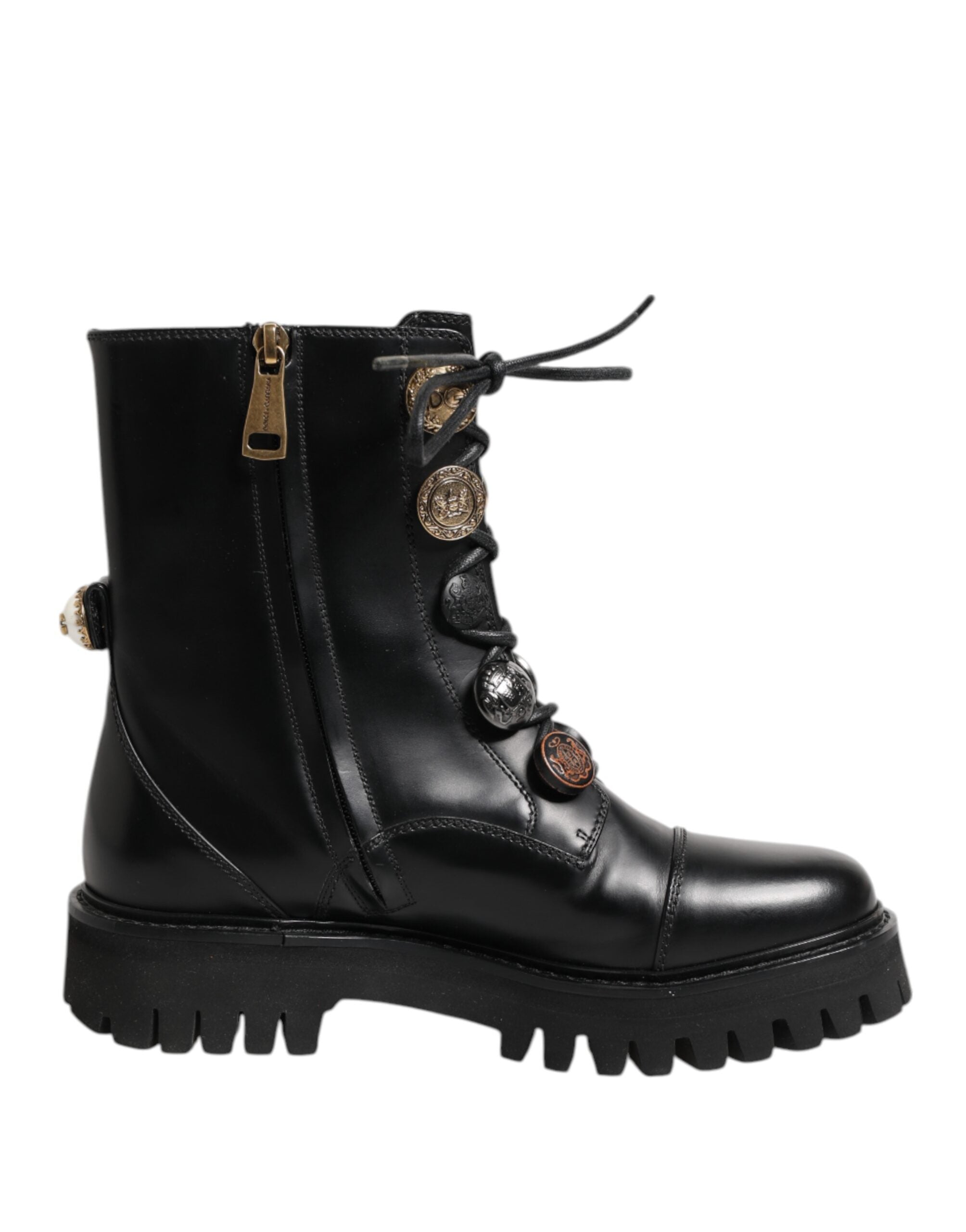 Dolce & Gabbana Black Leather Mid Calf Biker Boots Shoes