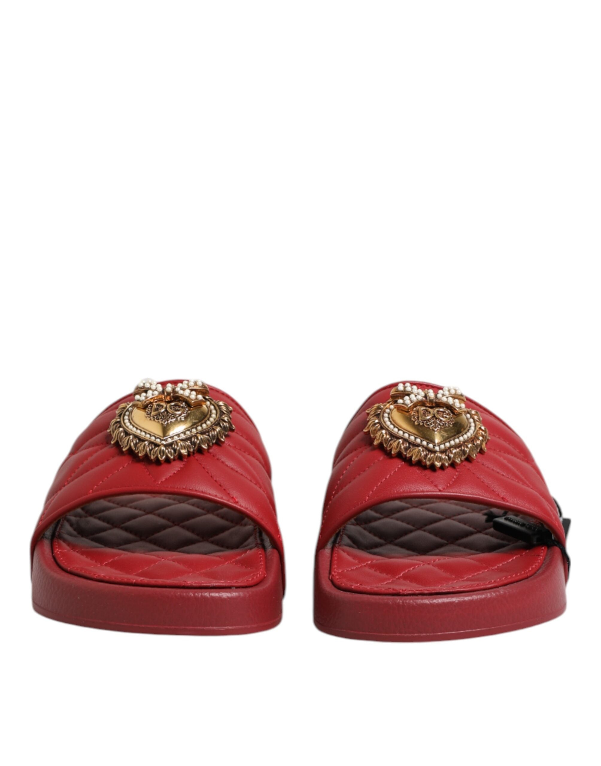 Dolce & Gabbana Red Devotion Matelassé Leather Slides Shoes
