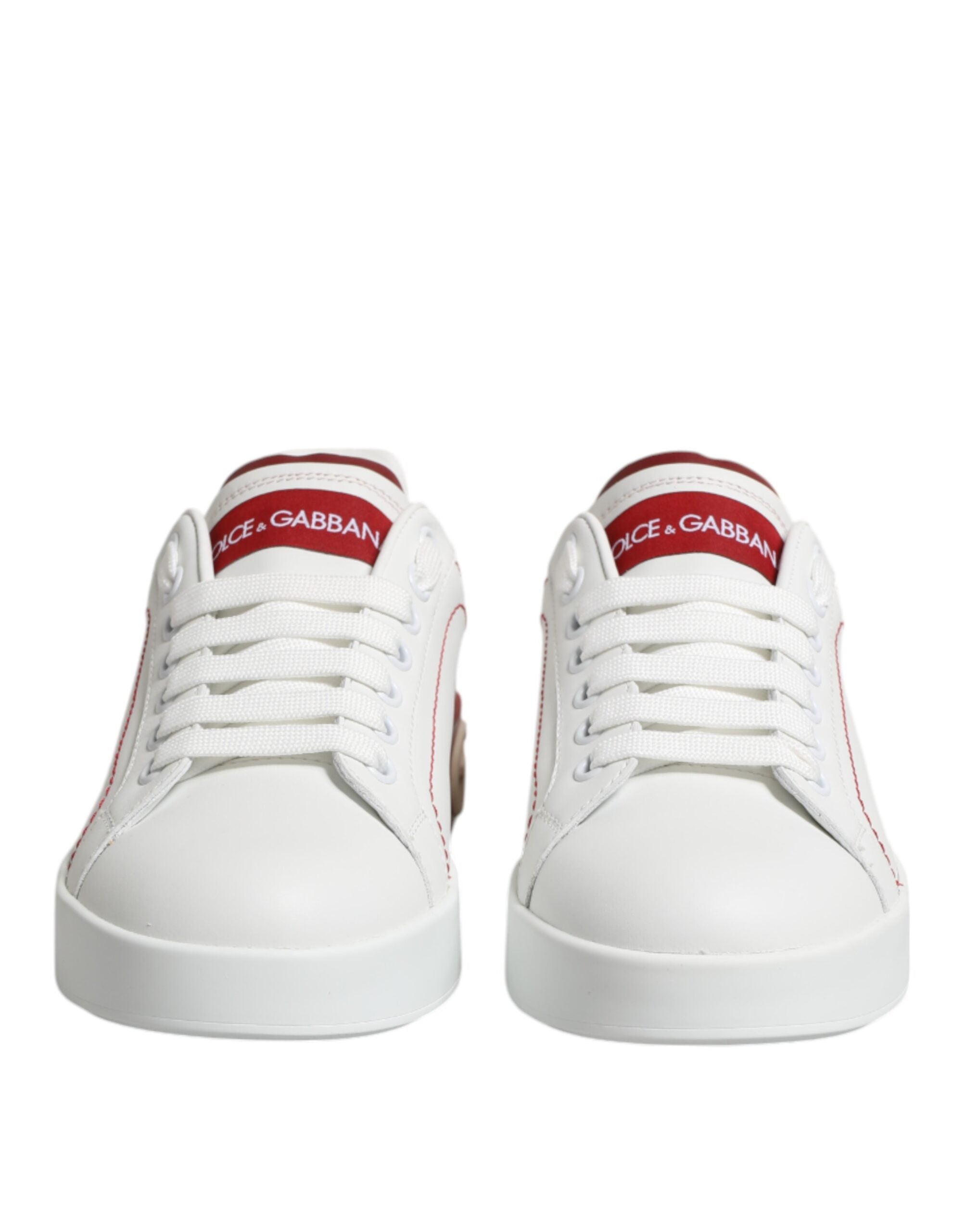 Dolce & Gabbana White Red Leather Portofino Sneaker Shoes