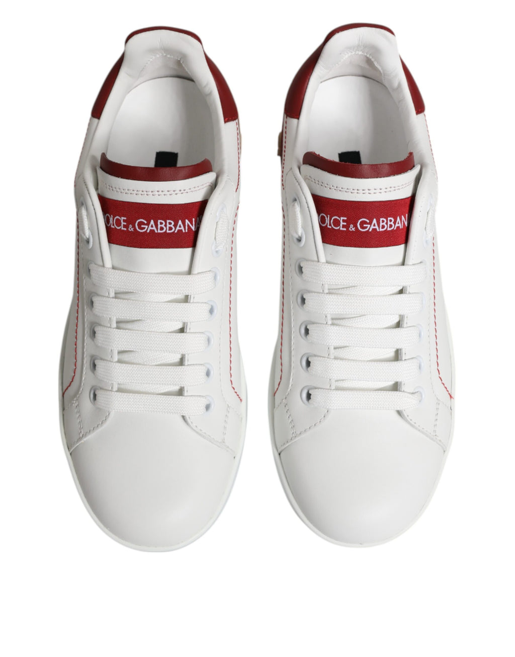 Dolce & Gabbana White Red Leather Portofino Sneaker Shoes
