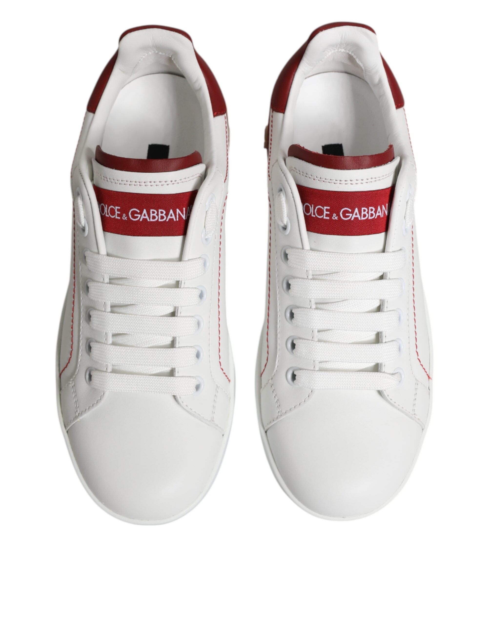 Dolce & Gabbana White Red Leather Portofino Sneaker Shoes