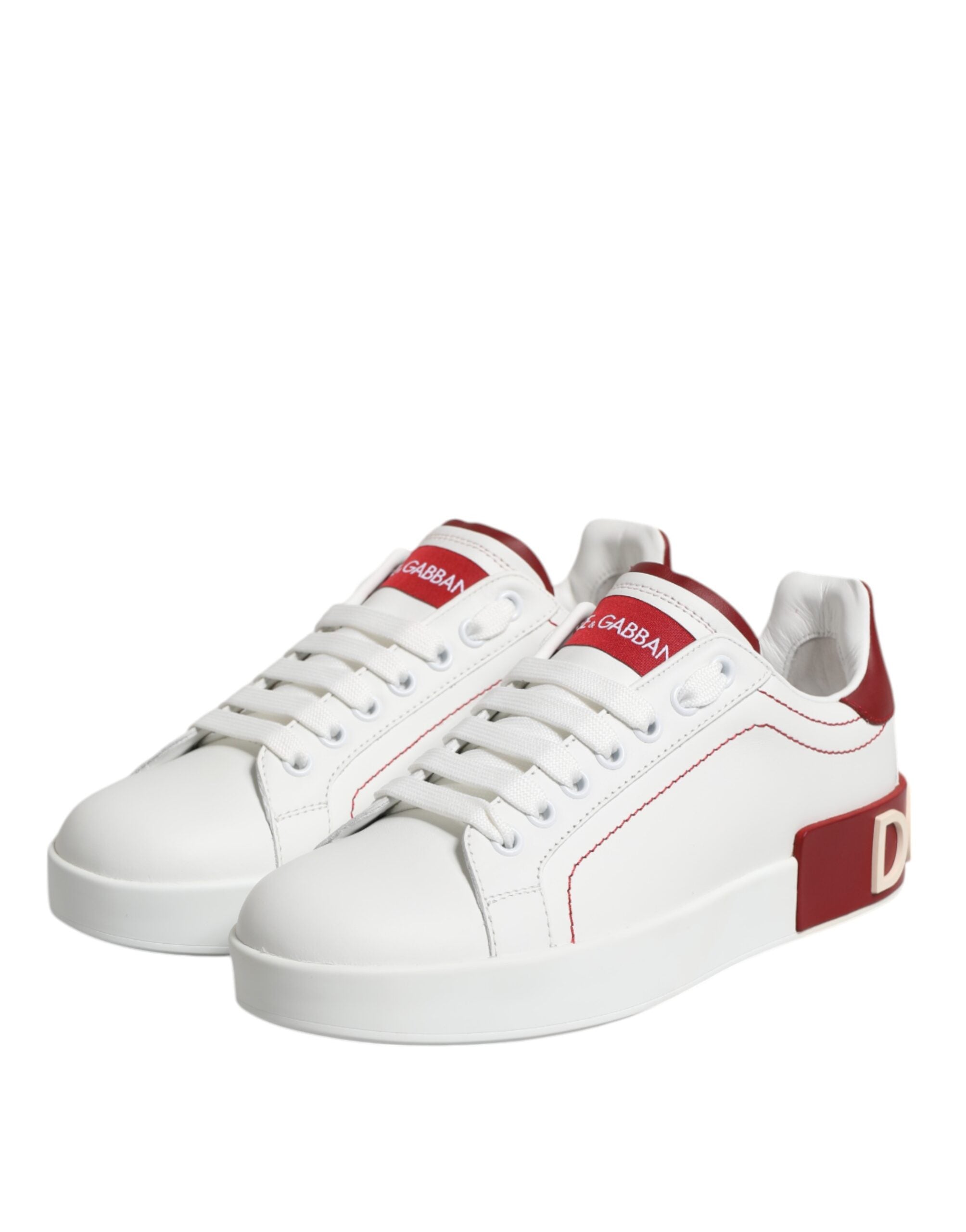 Dolce & Gabbana White Red Leather Portofino Sneaker Shoes