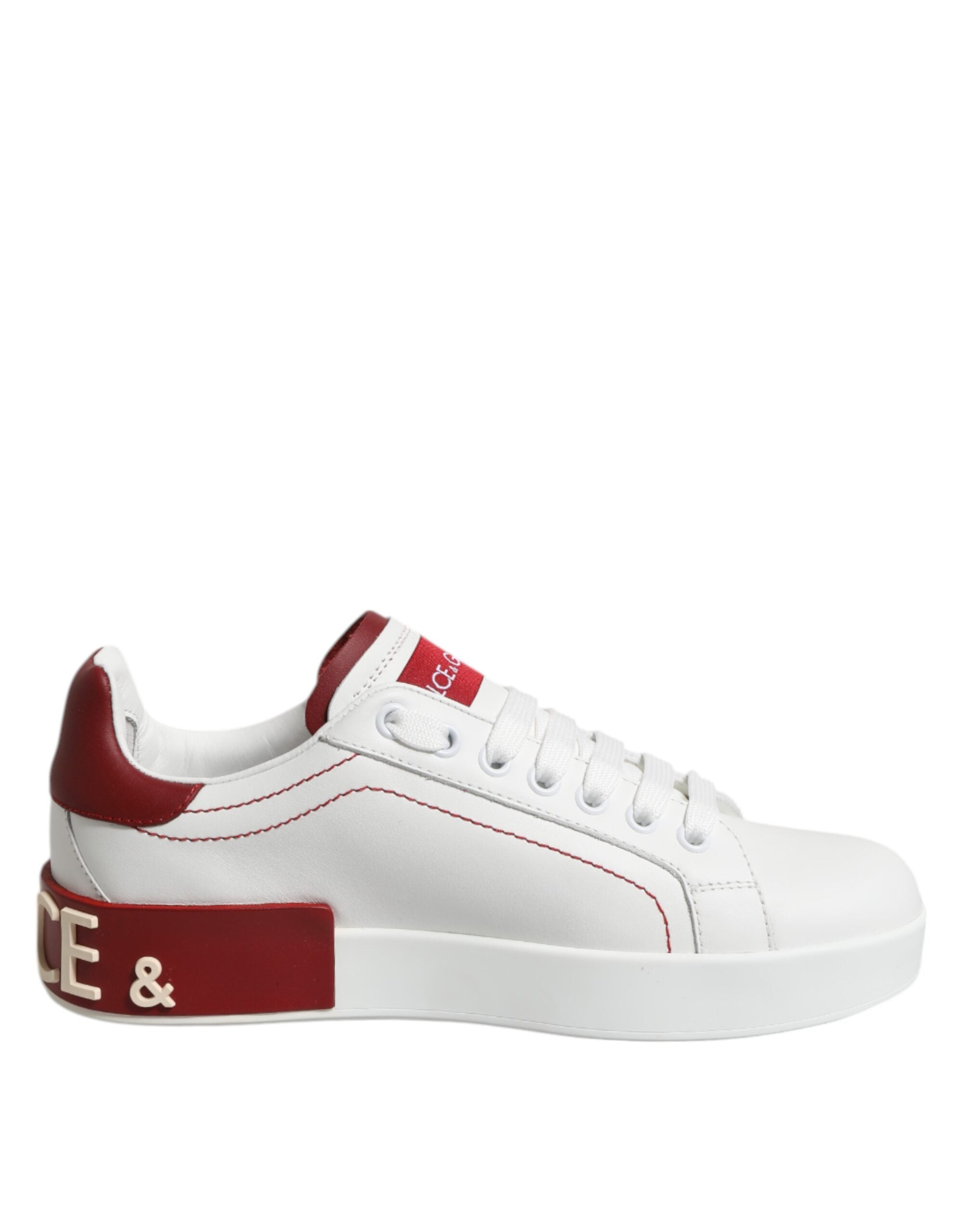 Dolce & Gabbana White Red Leather Portofino Sneaker Shoes