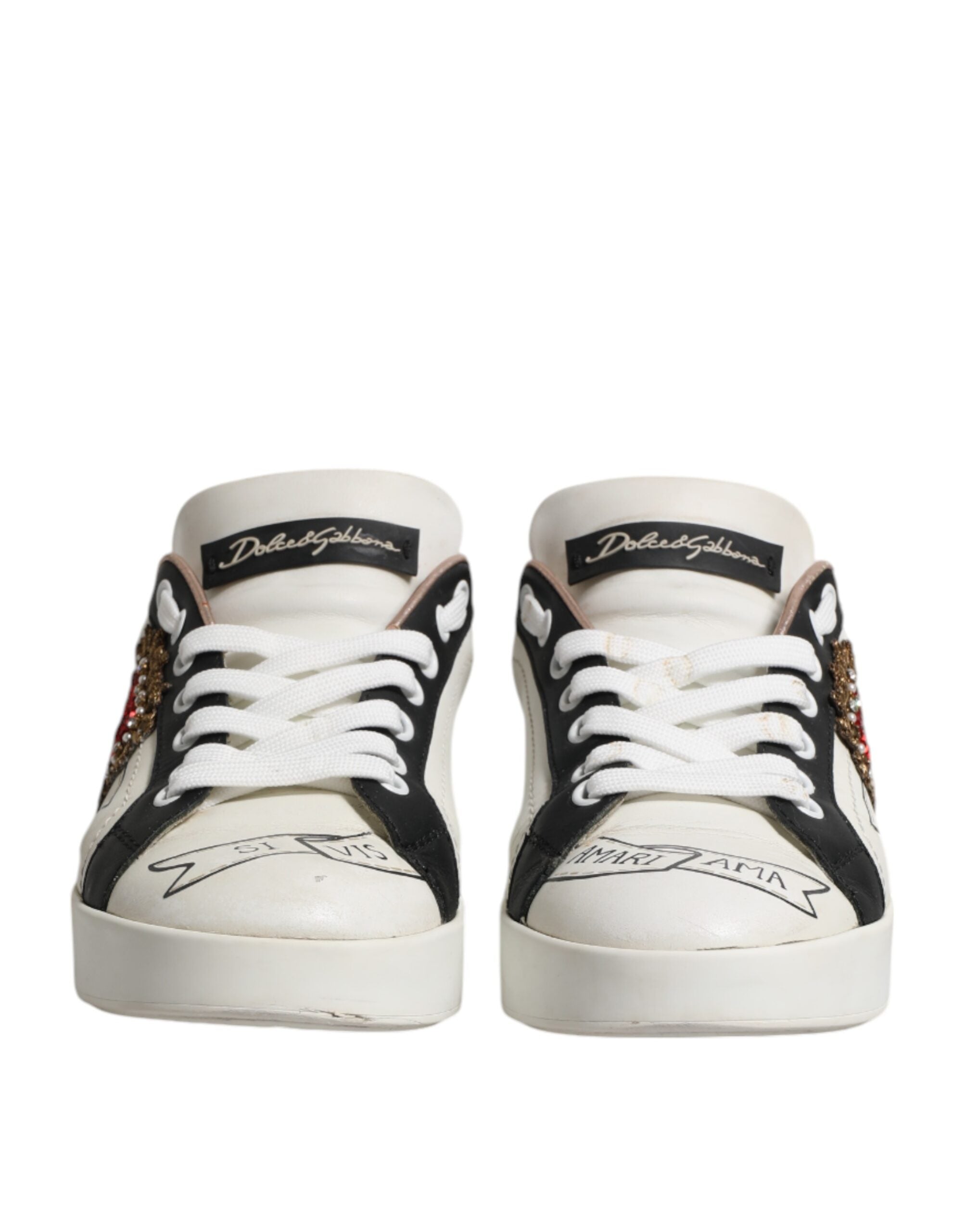 Dolce & Gabbana White Leather Sacred Heart Sneakers Shoes