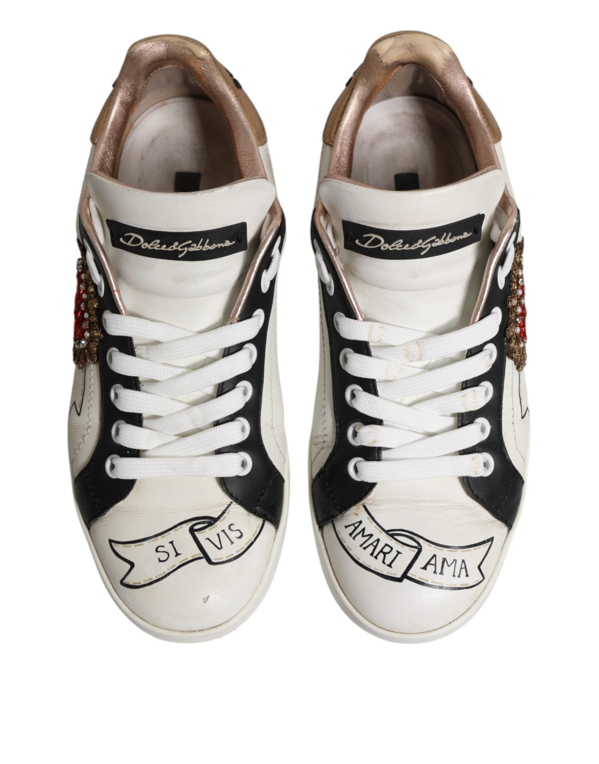 Dolce & Gabbana White Leather Sacred Heart Sneakers Shoes