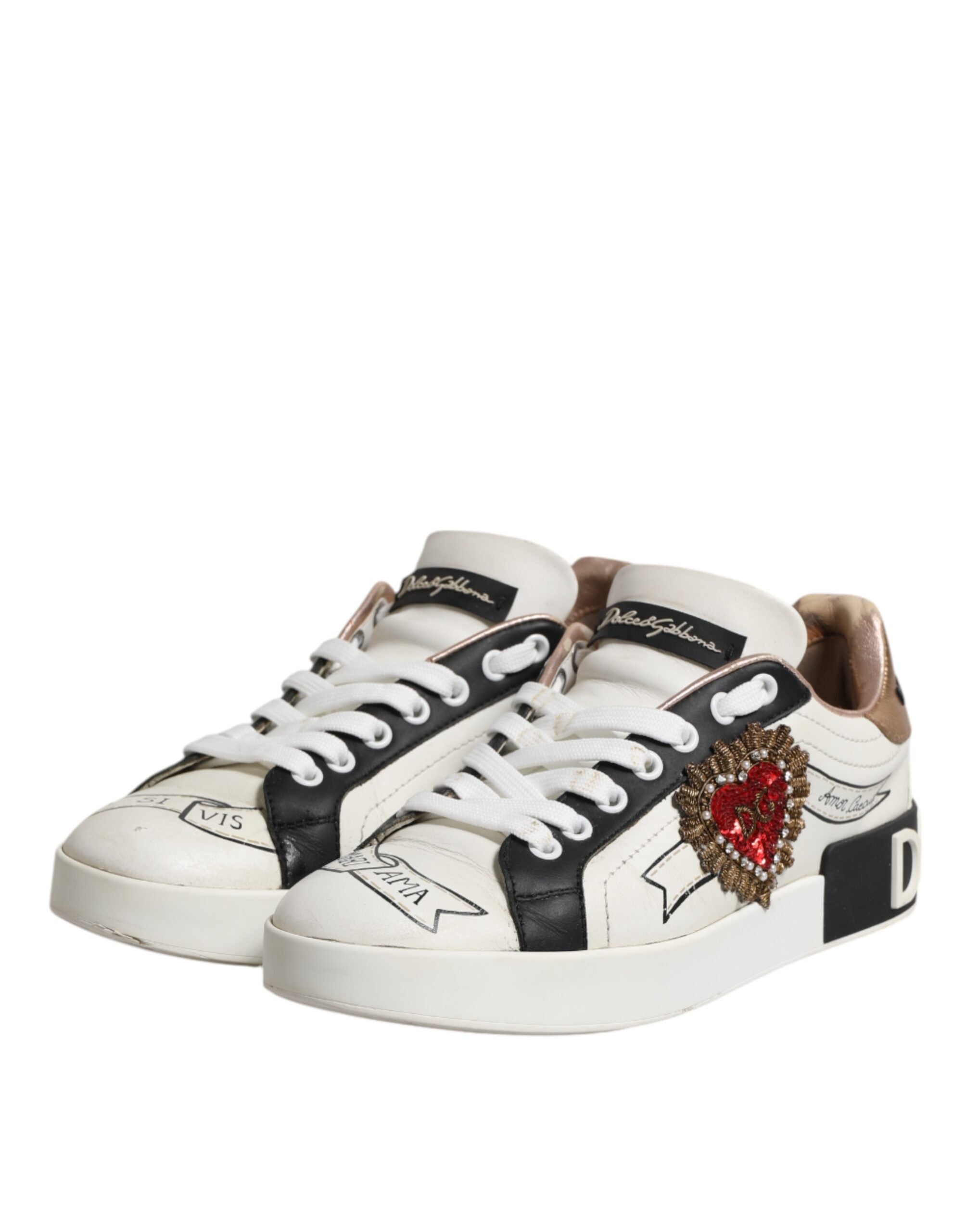 Dolce & Gabbana White Leather Sacred Heart Sneakers Shoes