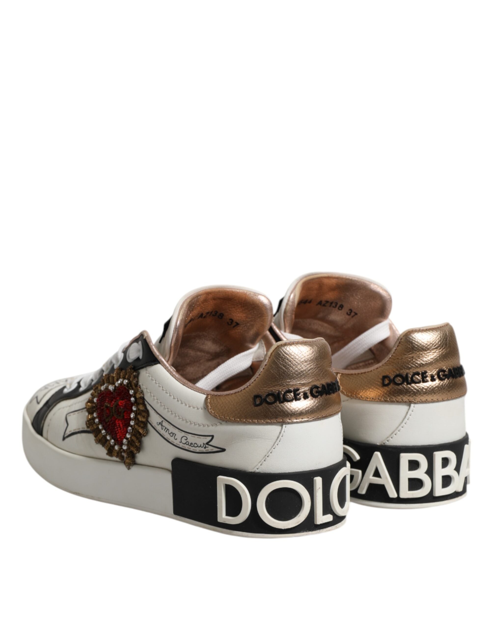 Dolce & Gabbana White Leather Sacred Heart Sneakers Shoes