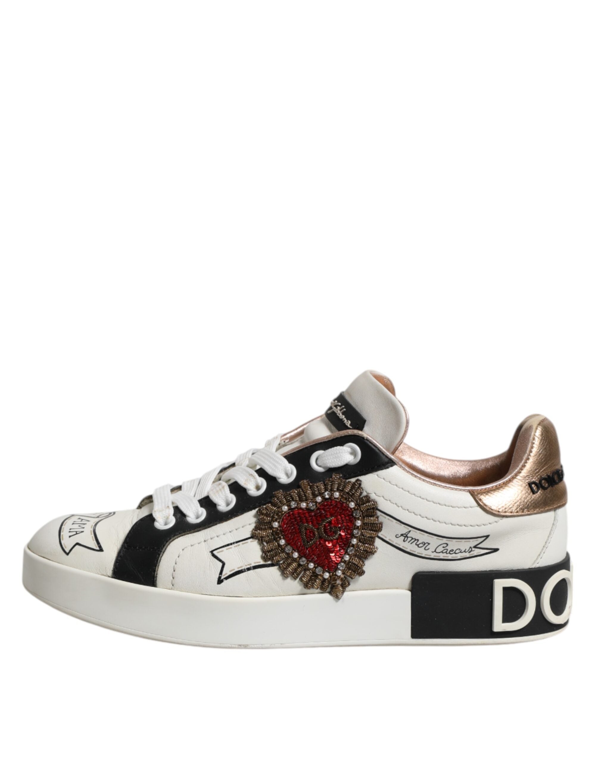 Dolce & Gabbana White Leather Sacred Heart Sneakers Shoes