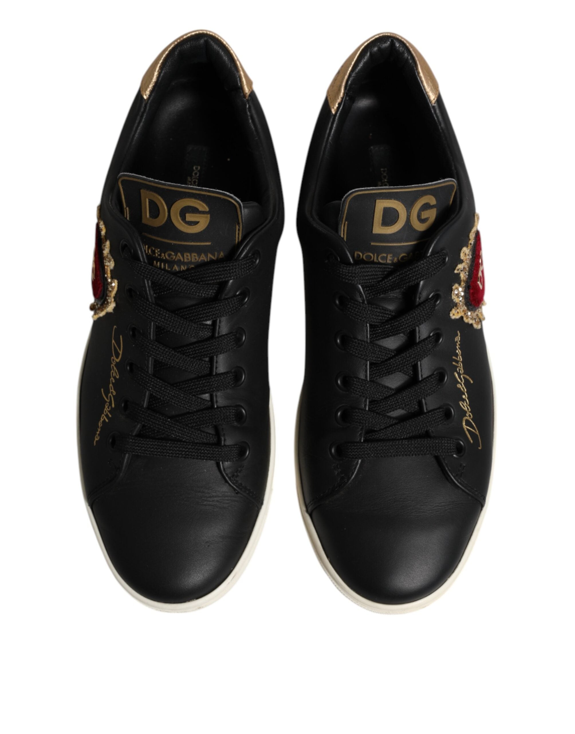 Dolce & Gabbana Black Leather Sacred Heart Sneakers Shoes