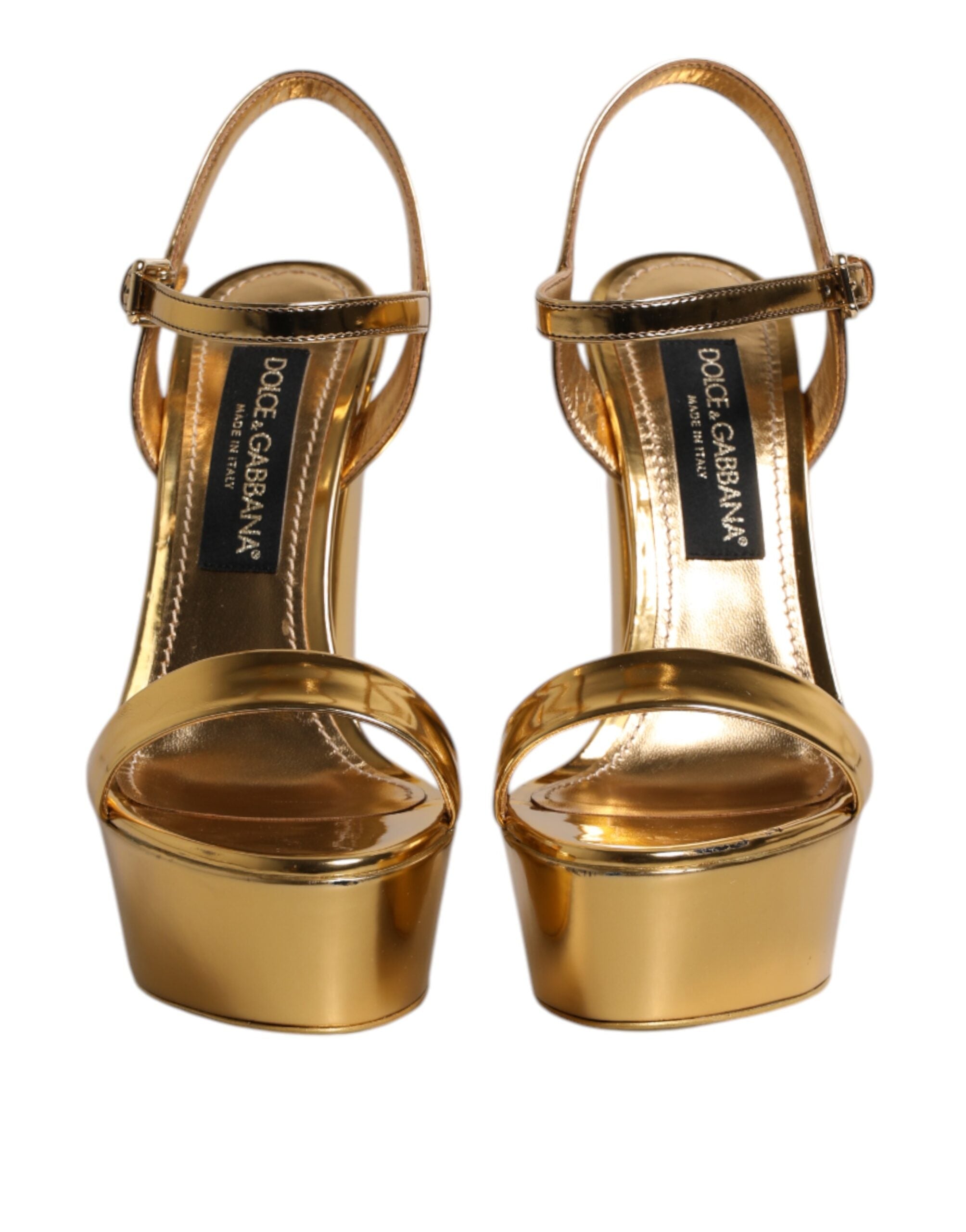 Dolce & Gabbana Gold Leather Platform Keira Sandals Shoes