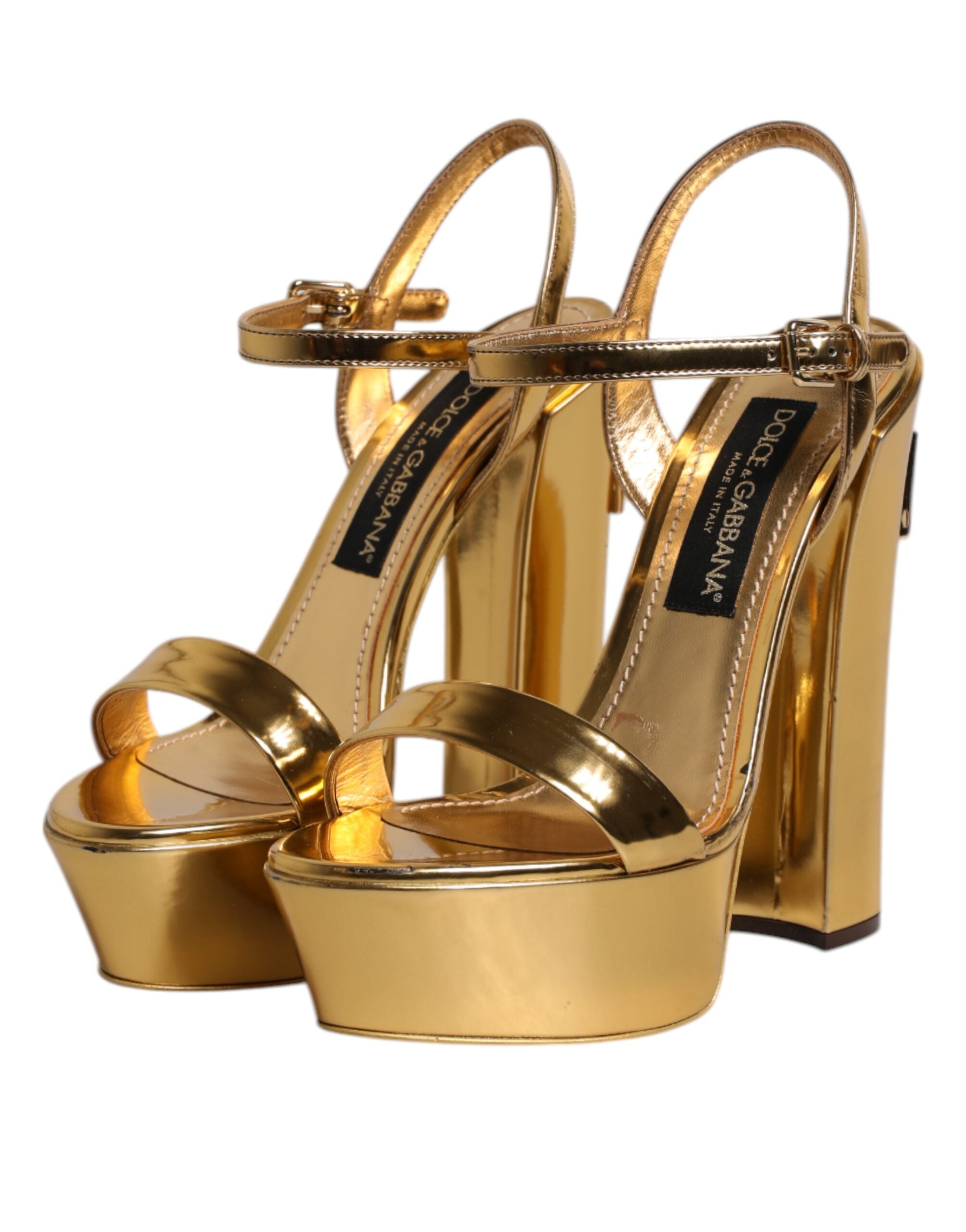 Dolce & Gabbana Gold Leather Platform Keira Sandals Shoes