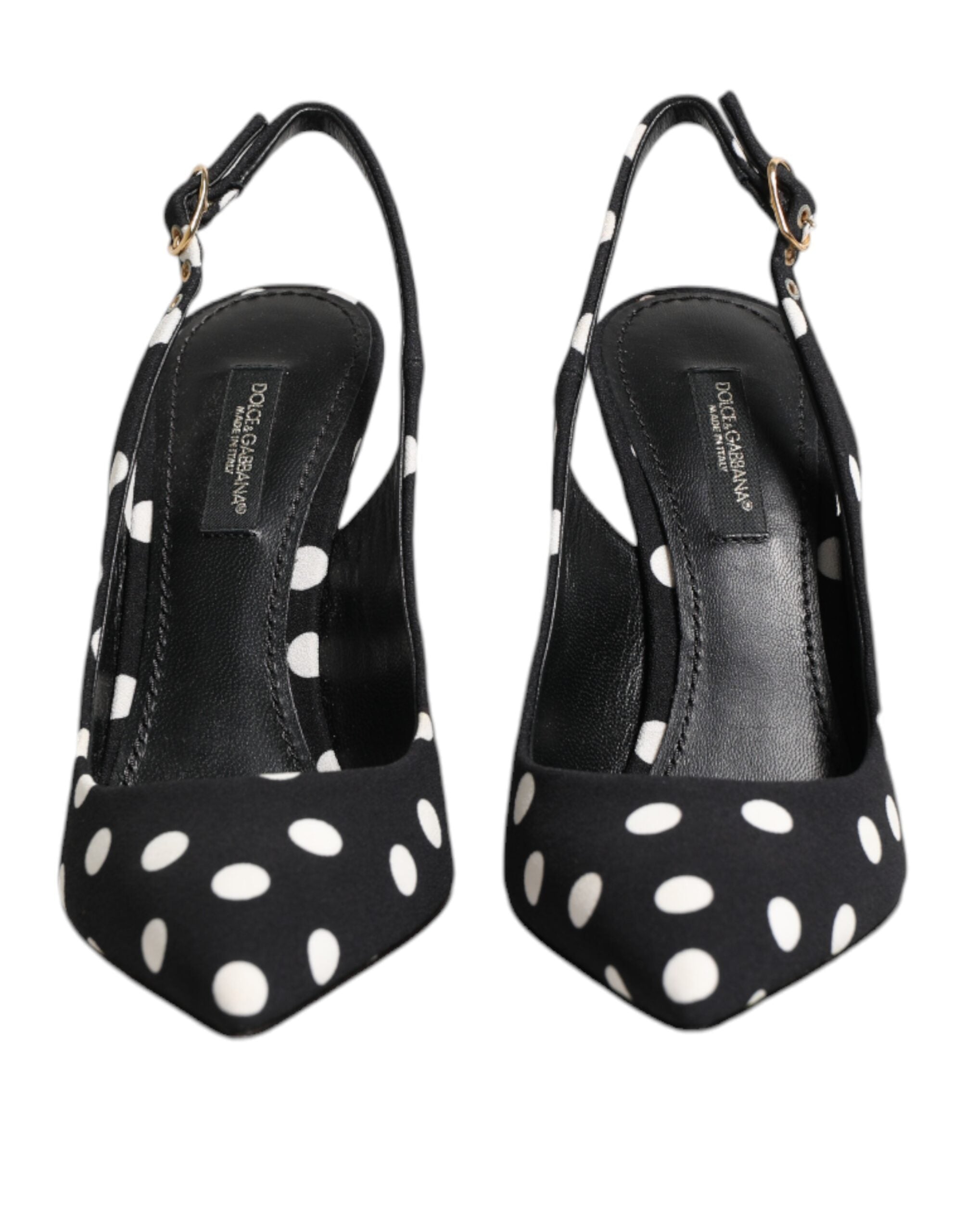 Dolce & Gabbana Black White Dotted Stiletto Slingback Shoes