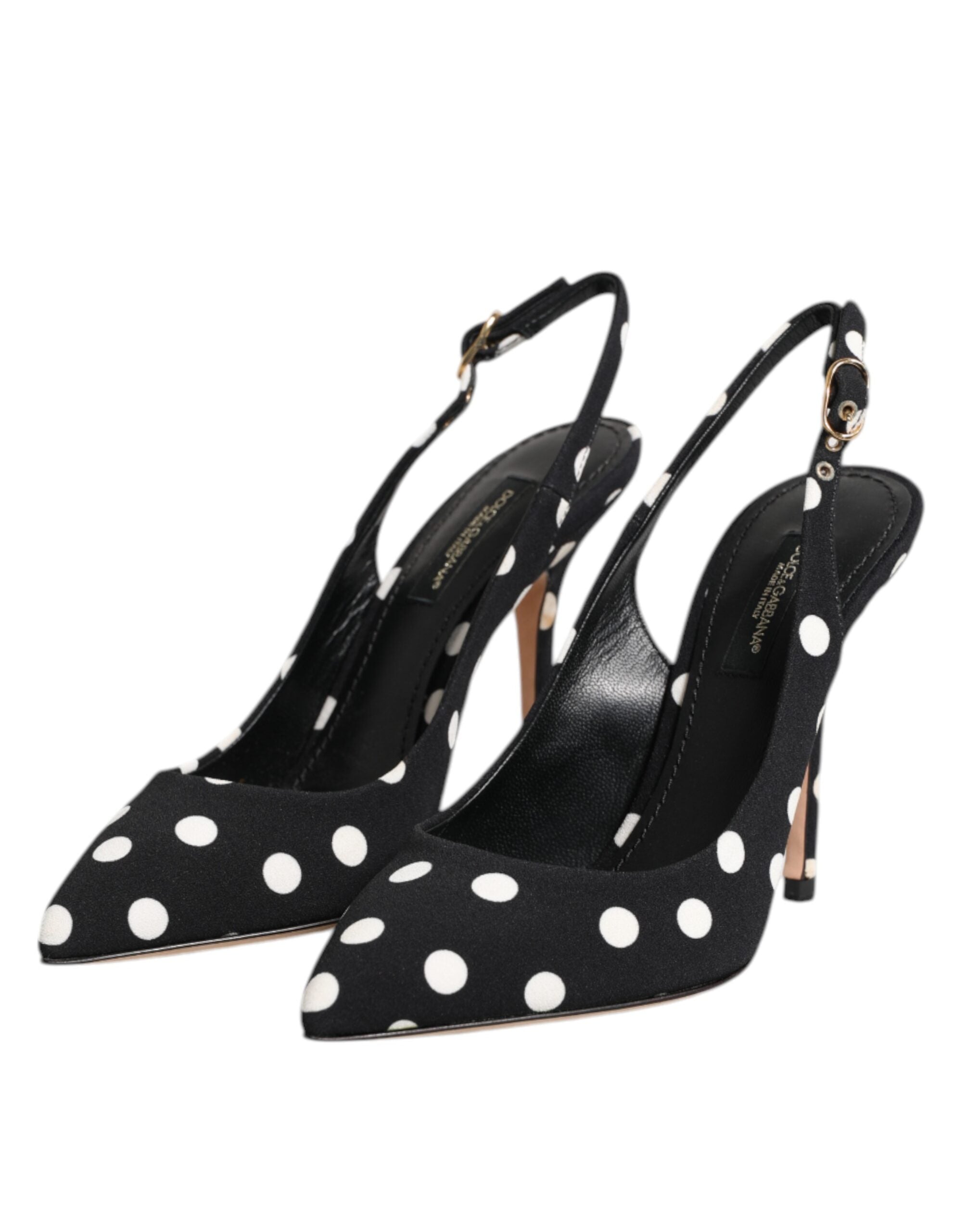 Dolce & Gabbana Black White Dotted Stiletto Slingback Shoes