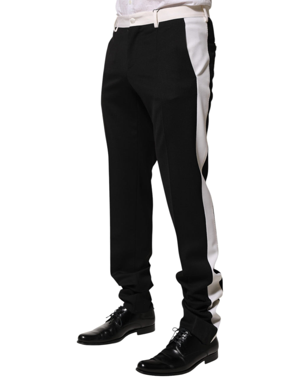 Dolce & Gabbana Black White Stripe Wool Men Trouser Pants