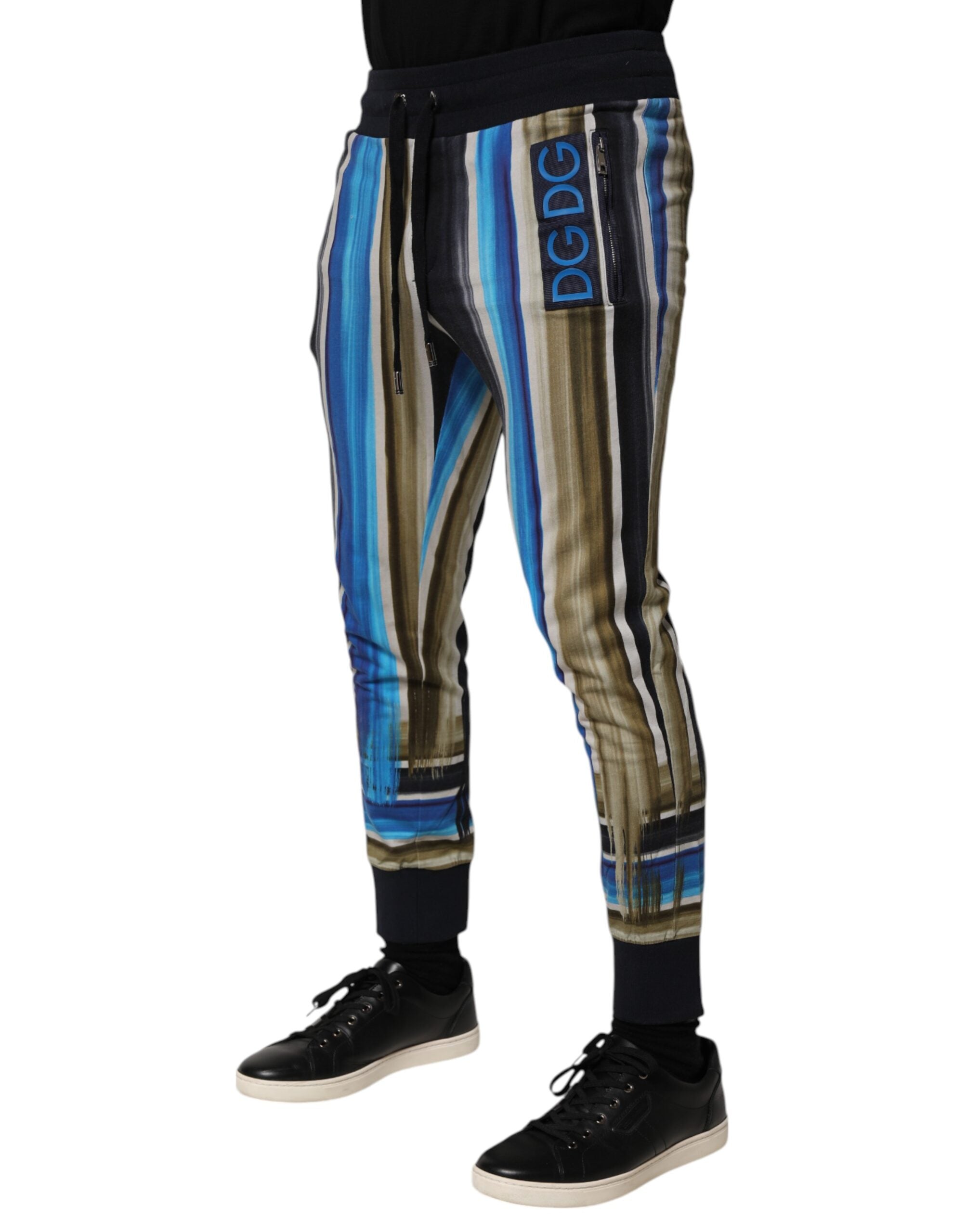 Dolce & Gabbana Multicolor Stripes DG Logo Cotton Skinny Pants