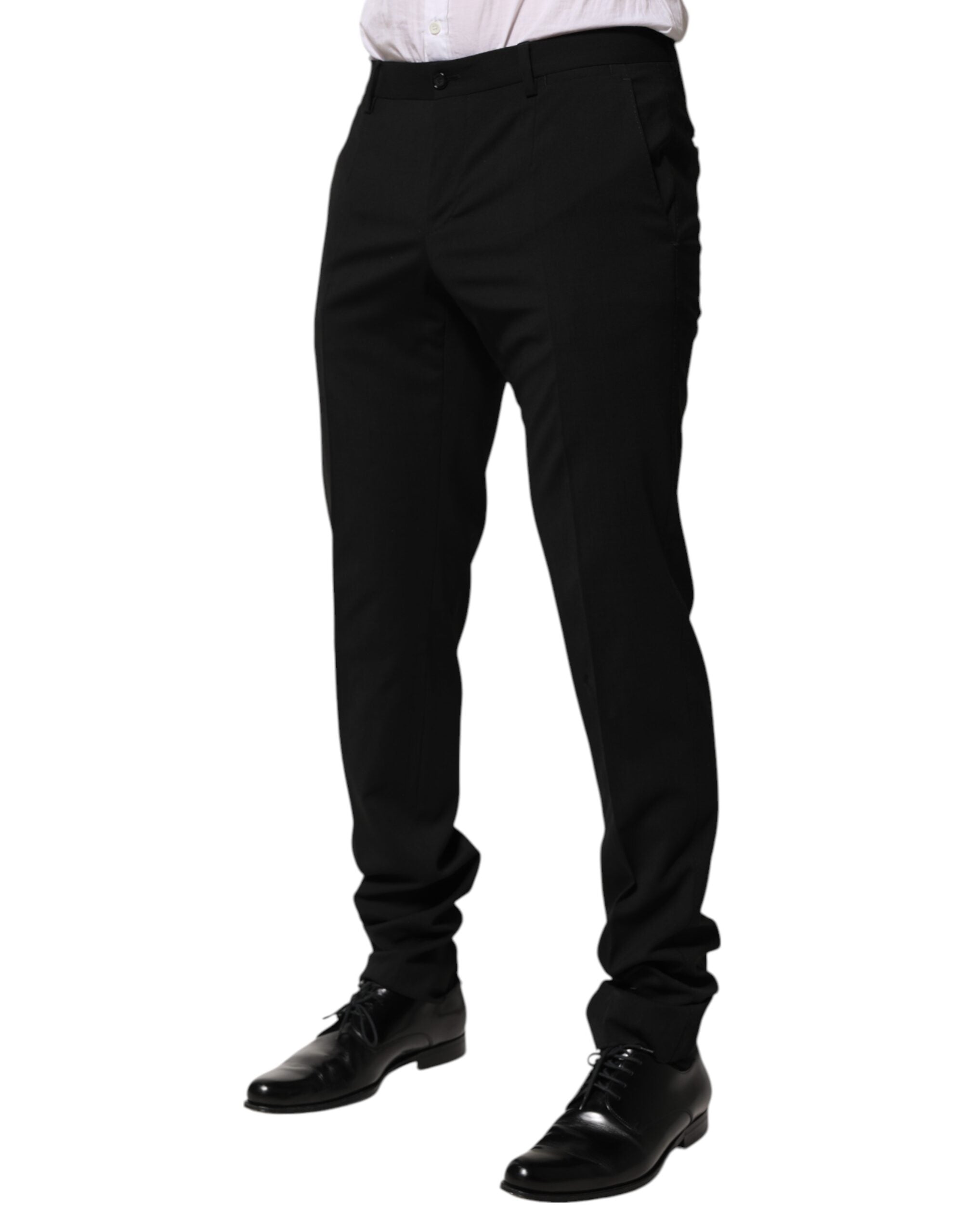 Dolce & Gabbana Black Wool Tapered Formal Men Dress Pants