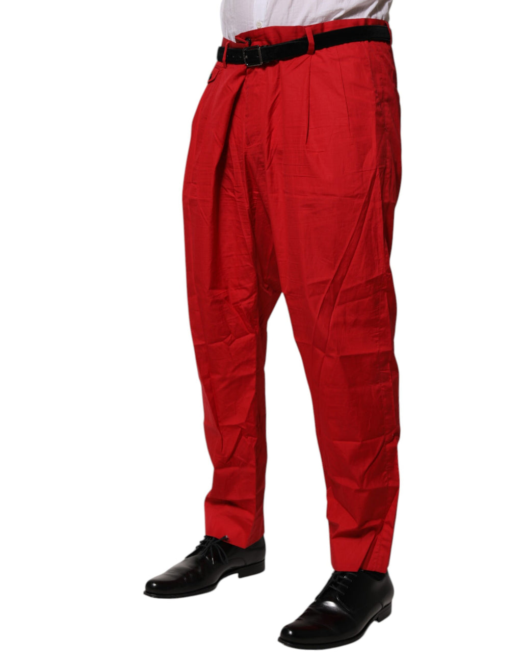 Dolce & Gabbana Red Cotton Pleated Men Formal Trouser Pants