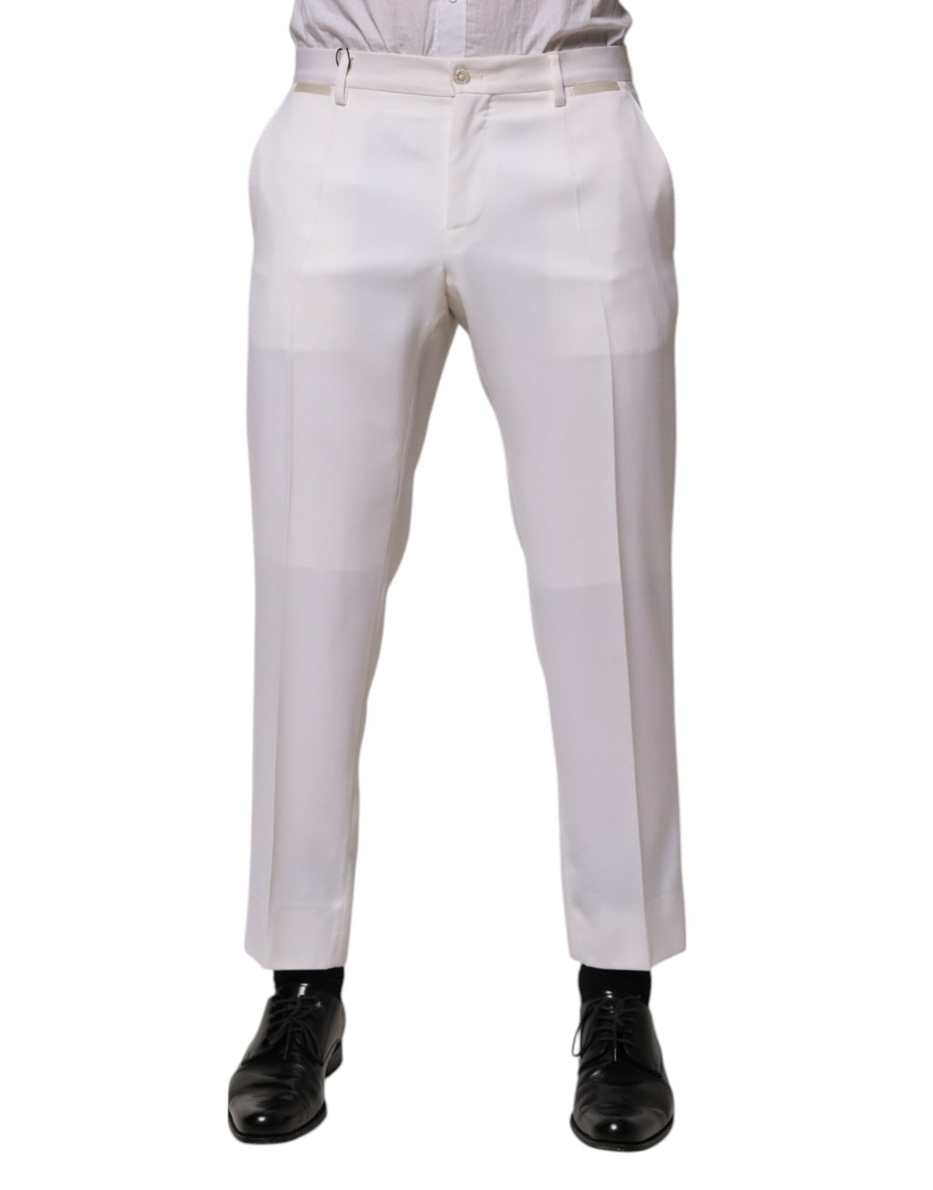 Dolce & Gabbana White Polyester Tapered Formal Trouser Pants