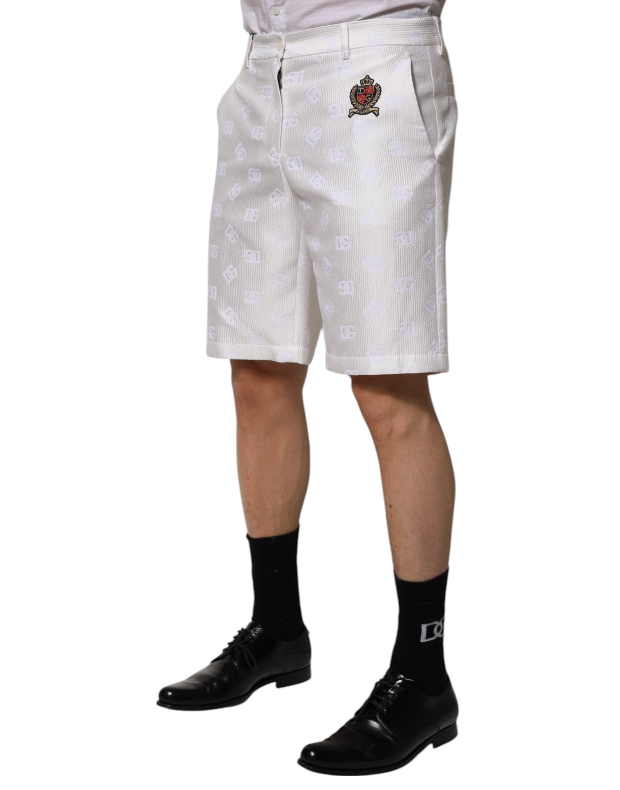 Dolce & Gabbana White DNA DG Patch Logo Cotton Trouser Shorts