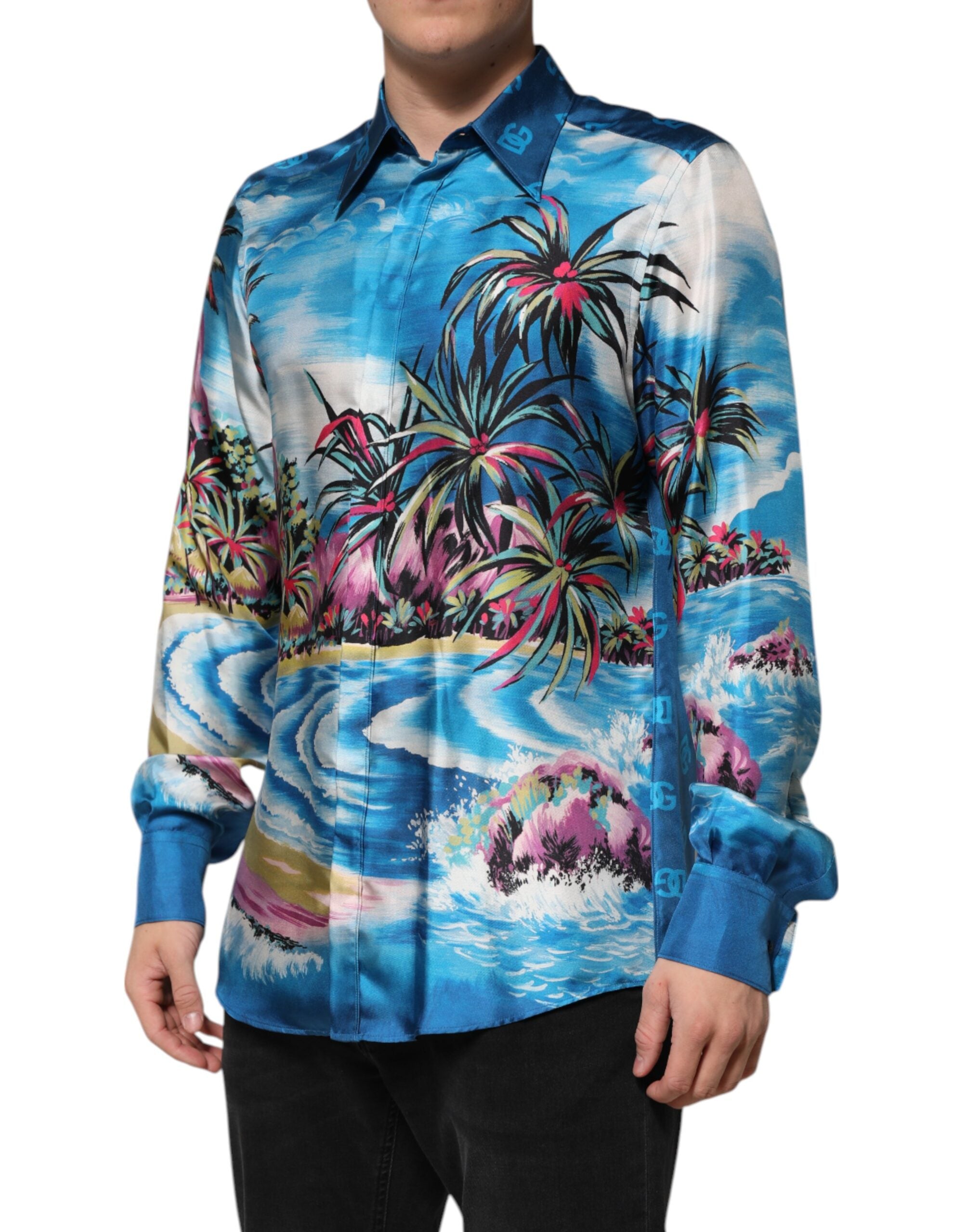 Dolce & Gabbana Multicolor Silk DG Long Sleeves Formal Shirt