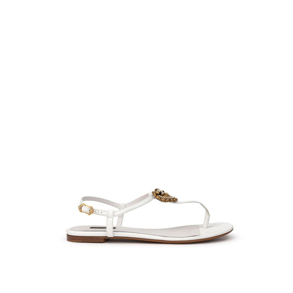 Dolce & Gabbana White Leather Flip-Flop Sandal