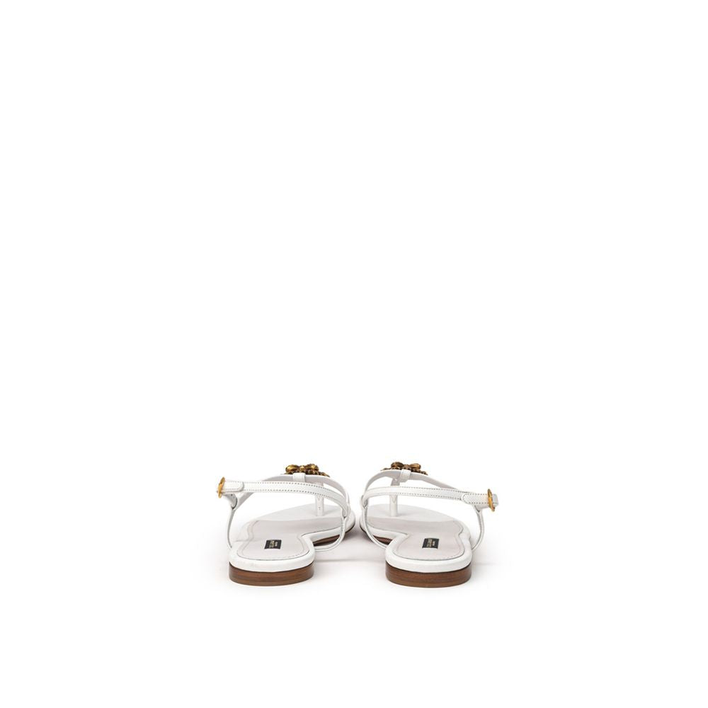 Dolce & Gabbana White Leather Flip-Flop Sandal