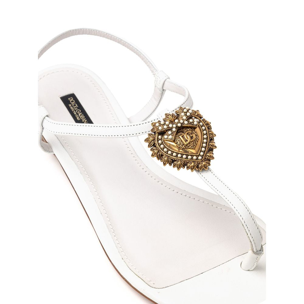 Dolce & Gabbana White Leather Flip-Flop Sandal