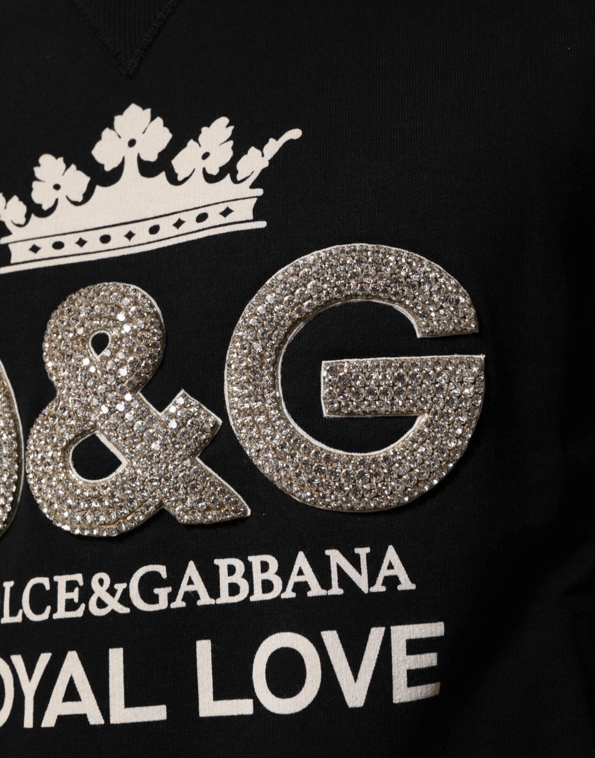 Dolce & Gabbana Black Cotton DG Crystal Embellished Sweater