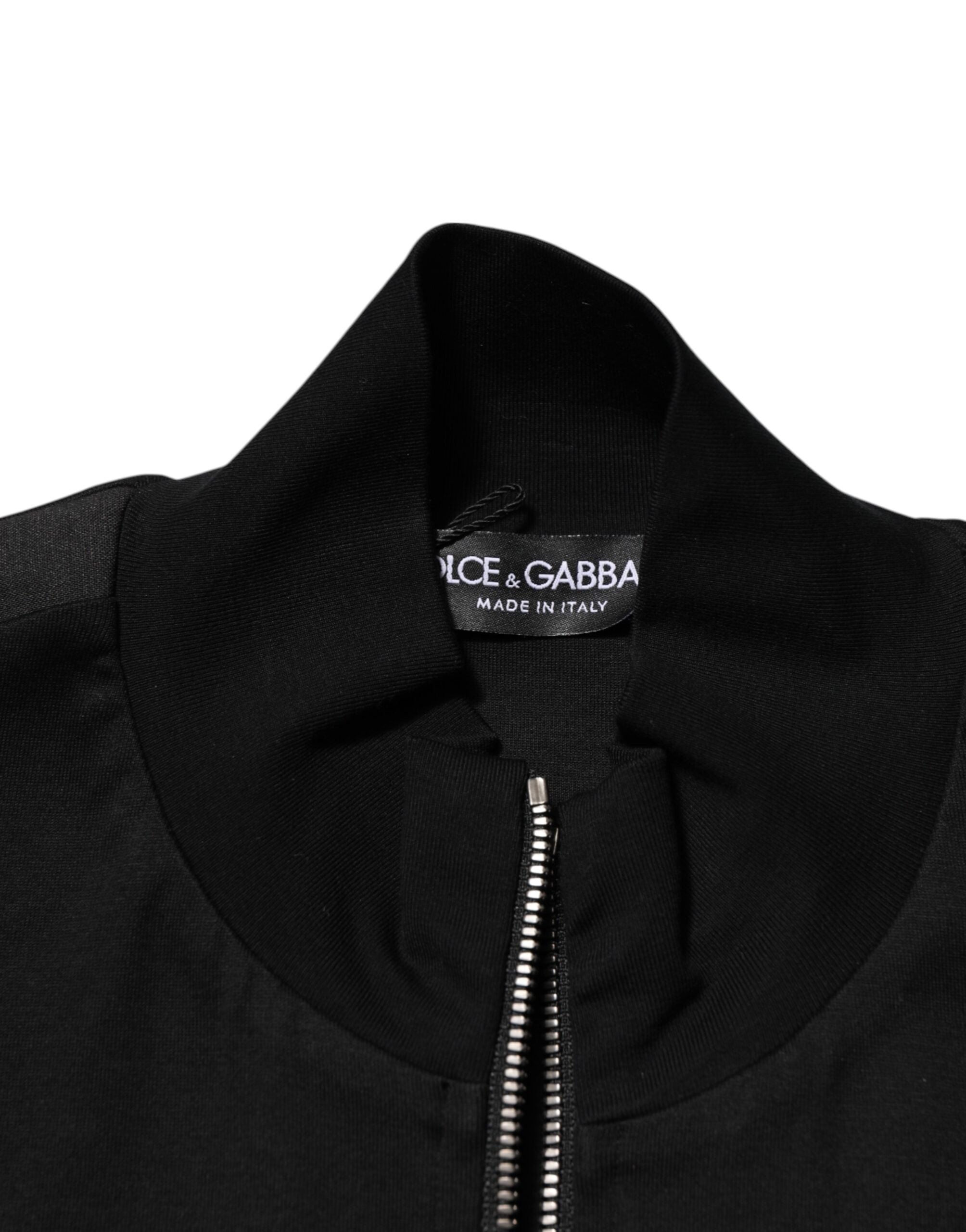 Dolce & Gabbana Black Cotton Logo Full Zip Men Bomber Jacket