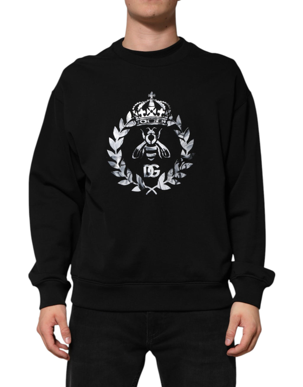 Dolce & Gabbana Black Cotton DG Logo Crew Sweatshirt Sweater
