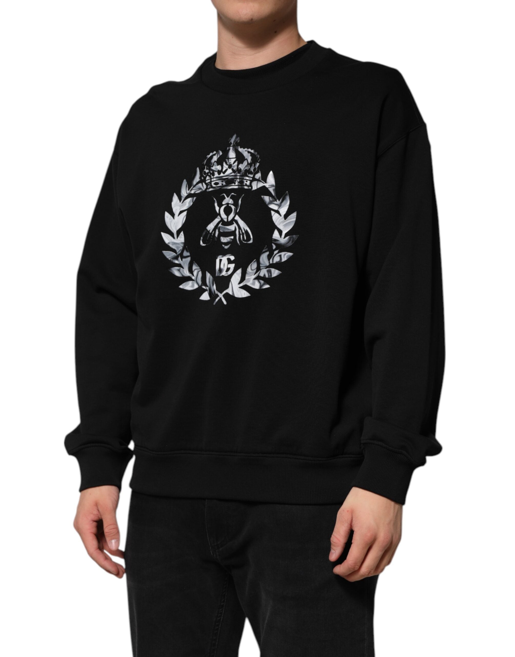 Dolce & Gabbana Black Cotton DG Logo Crew Sweatshirt Sweater