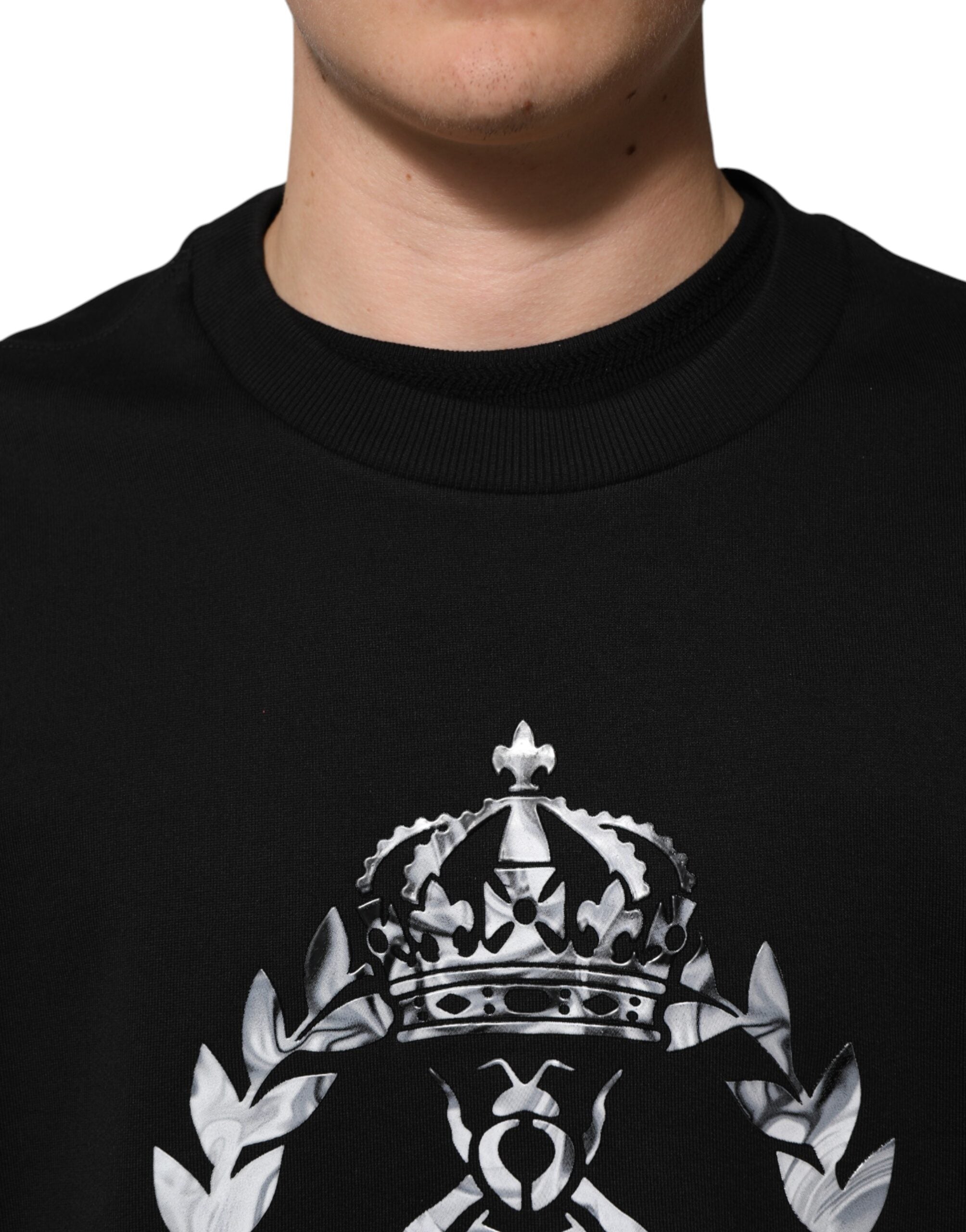 Dolce & Gabbana Black Cotton DG Logo Crew Sweatshirt Sweater
