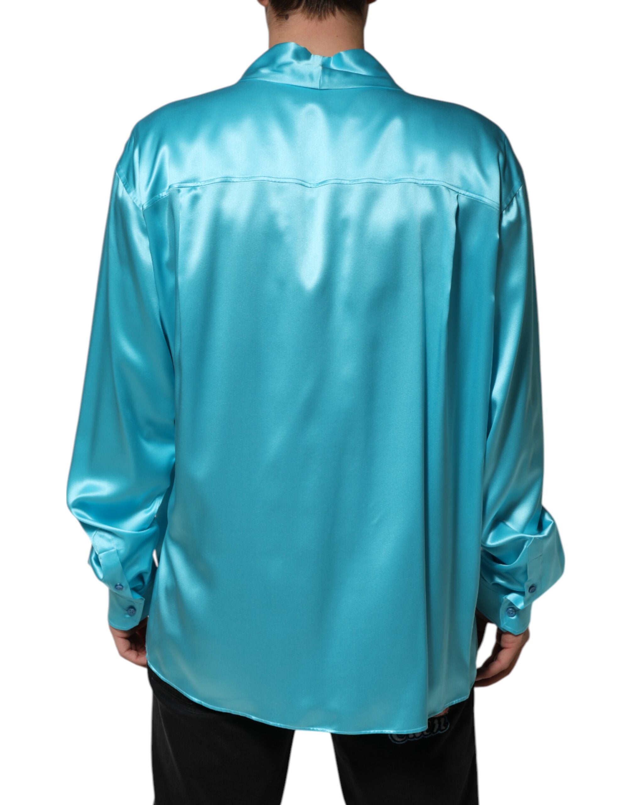 Dolce & Gabbana Aqua Blue Silk Wrap Style Long Sleeve Sweater