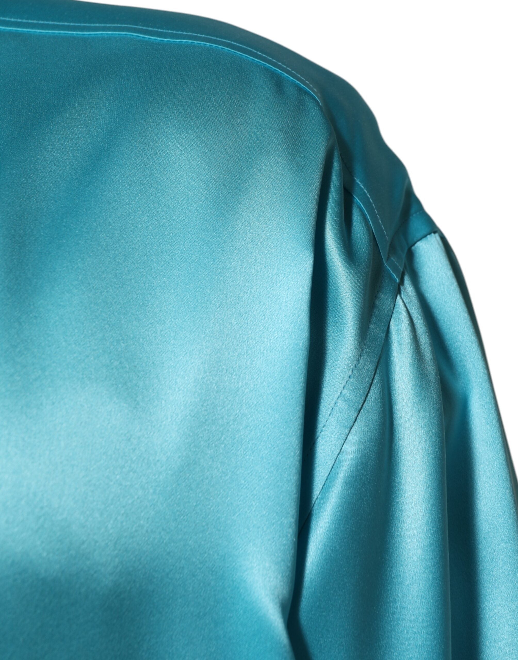 Dolce & Gabbana Aqua Blue Silk Wrap Style Long Sleeve Sweater