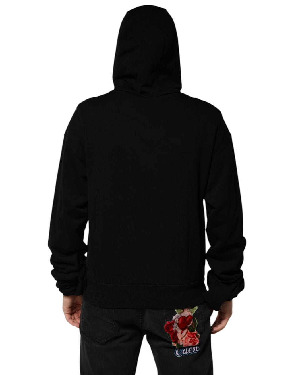 Dolce & Gabbana Black Cotton Oversize DG Logo Patch Hoodie Sweater